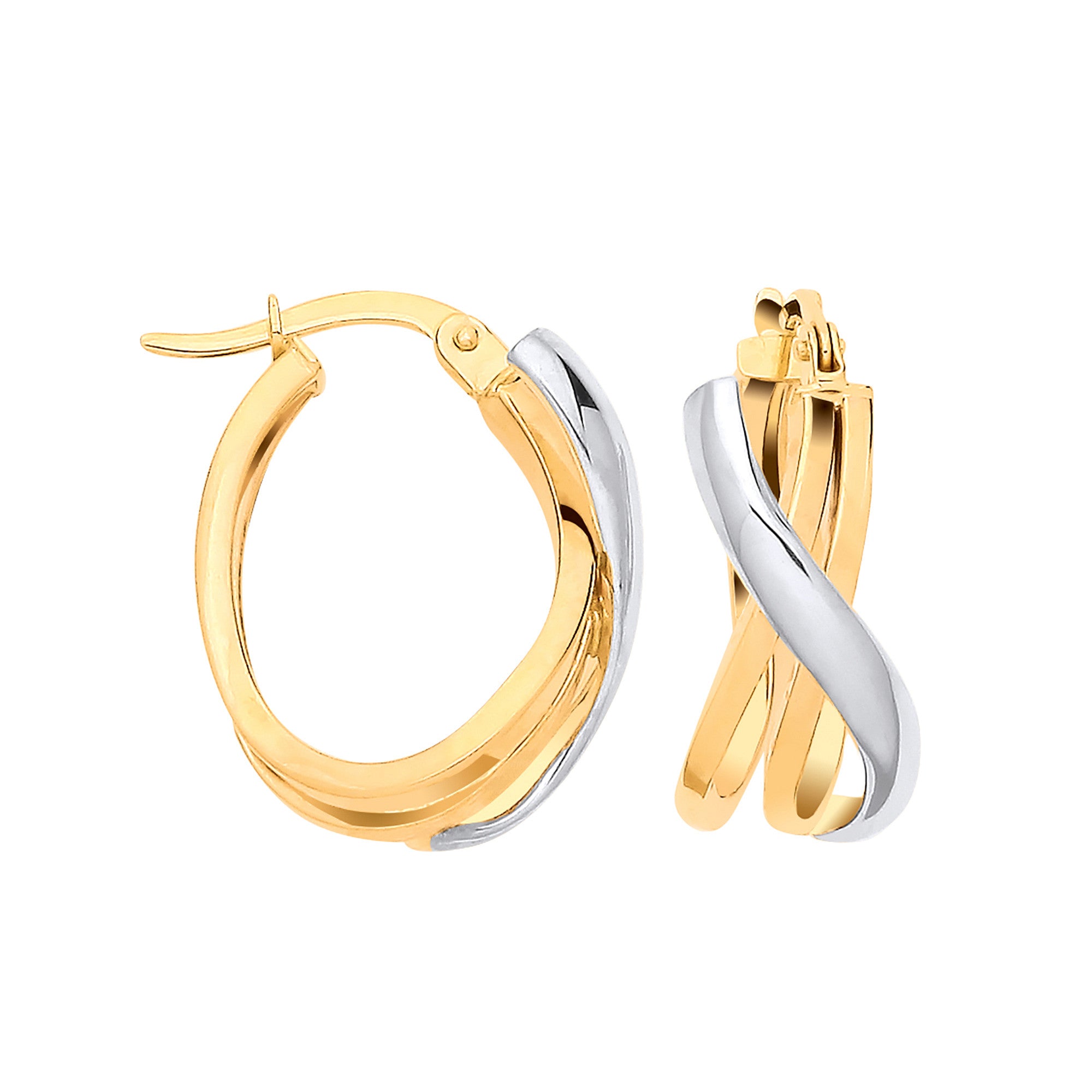 Yellow Gold Two Toned Double Tube Oval Hoops - 9ct Gold