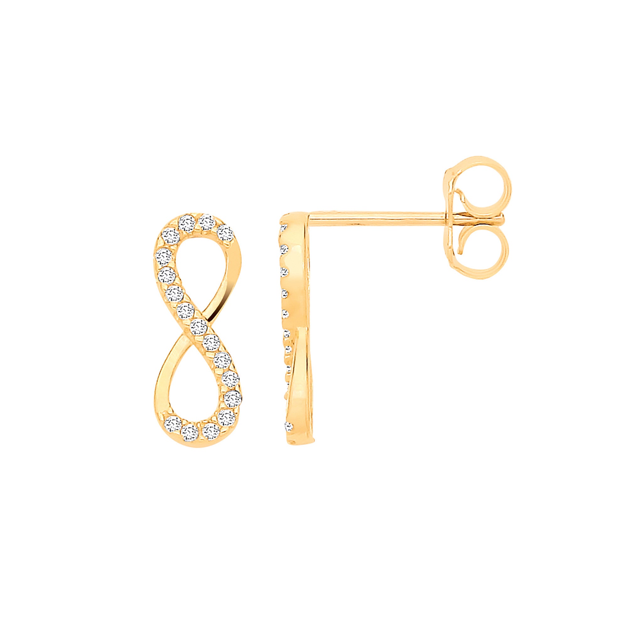 Yellow Gold Infinity Cubic Zirconias Earrings - 9ct Gold
