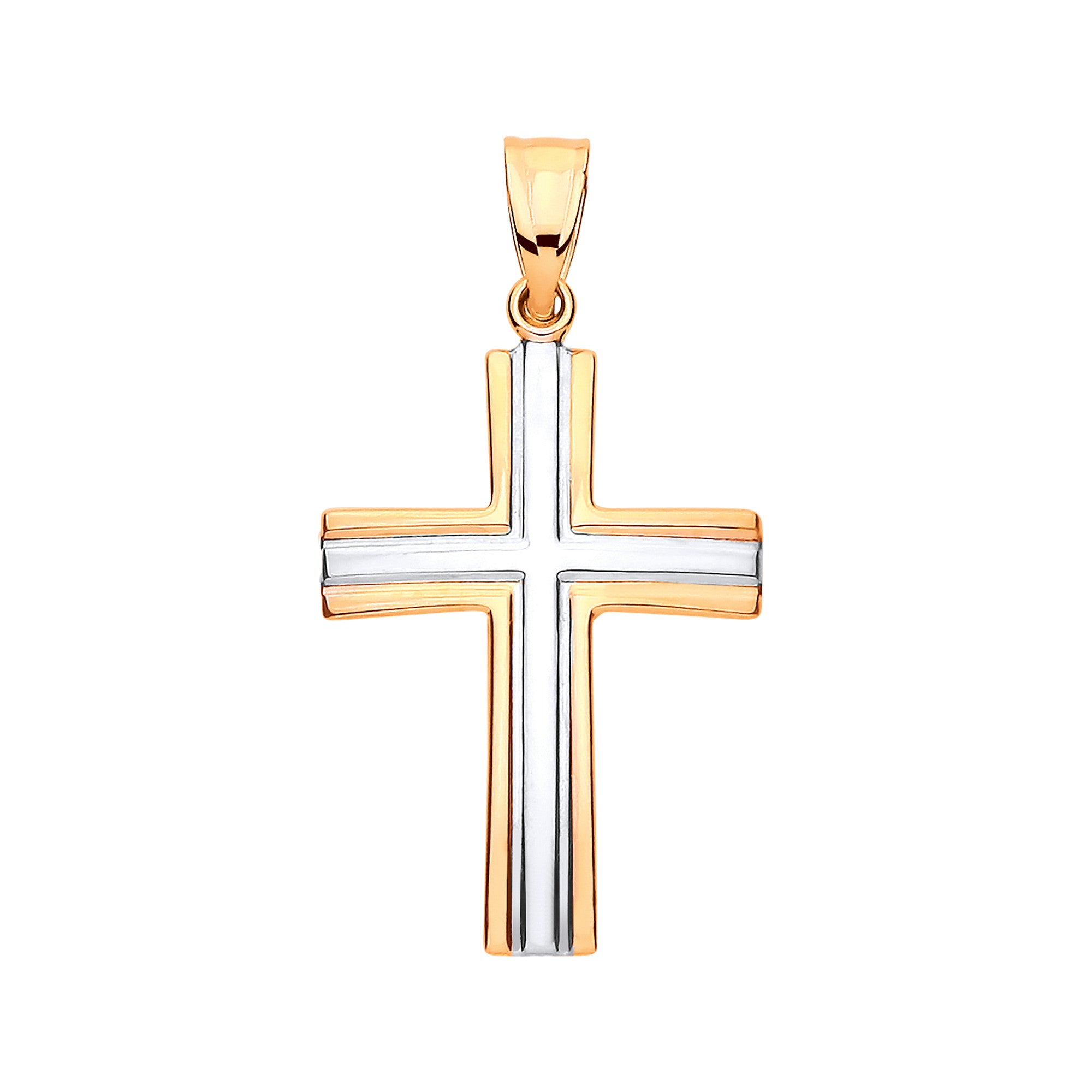 Yellow Gold Two Colour Hollow Cross - 9ct Gold