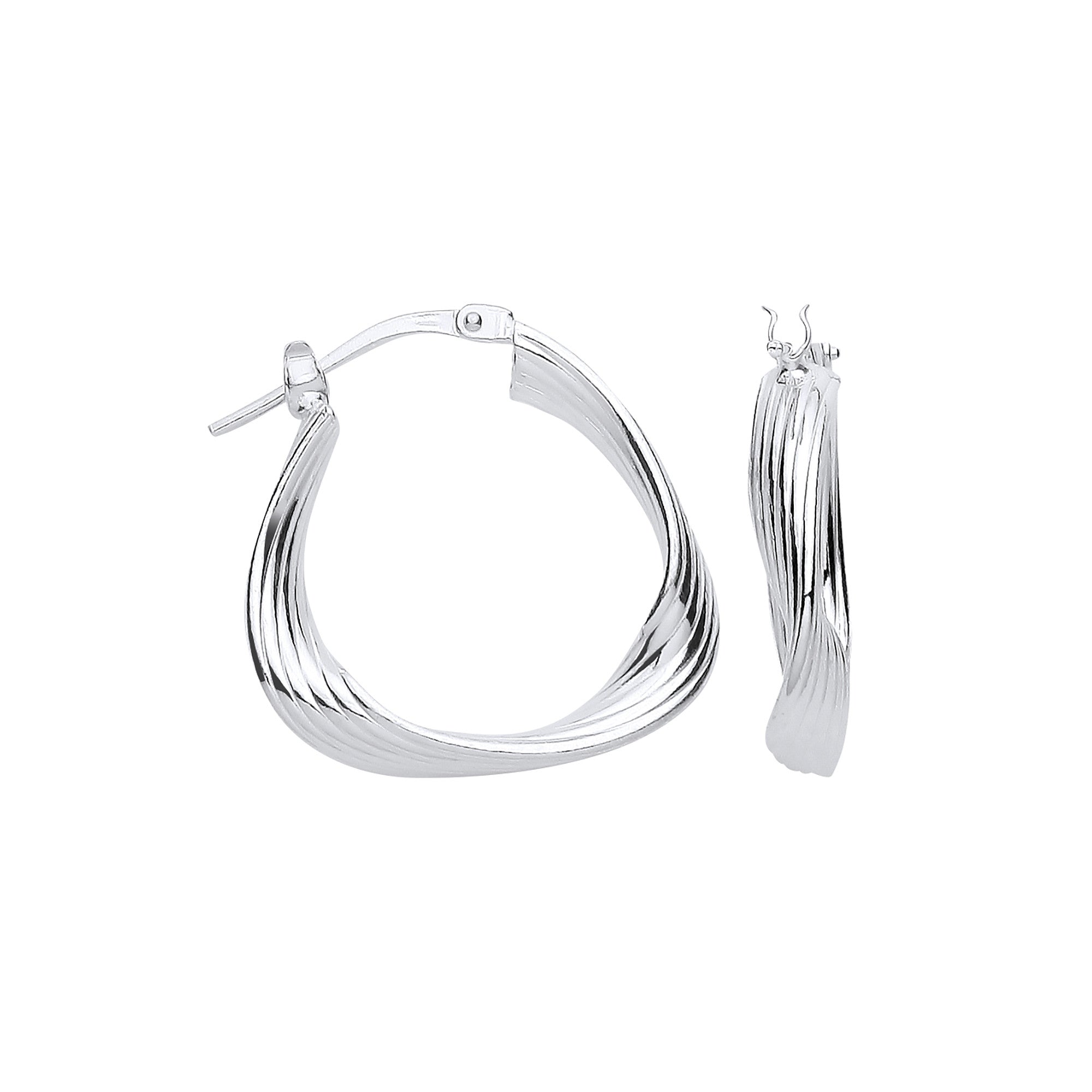 Silver Triangle 21mm Twisted Hoop Earrings - Silver