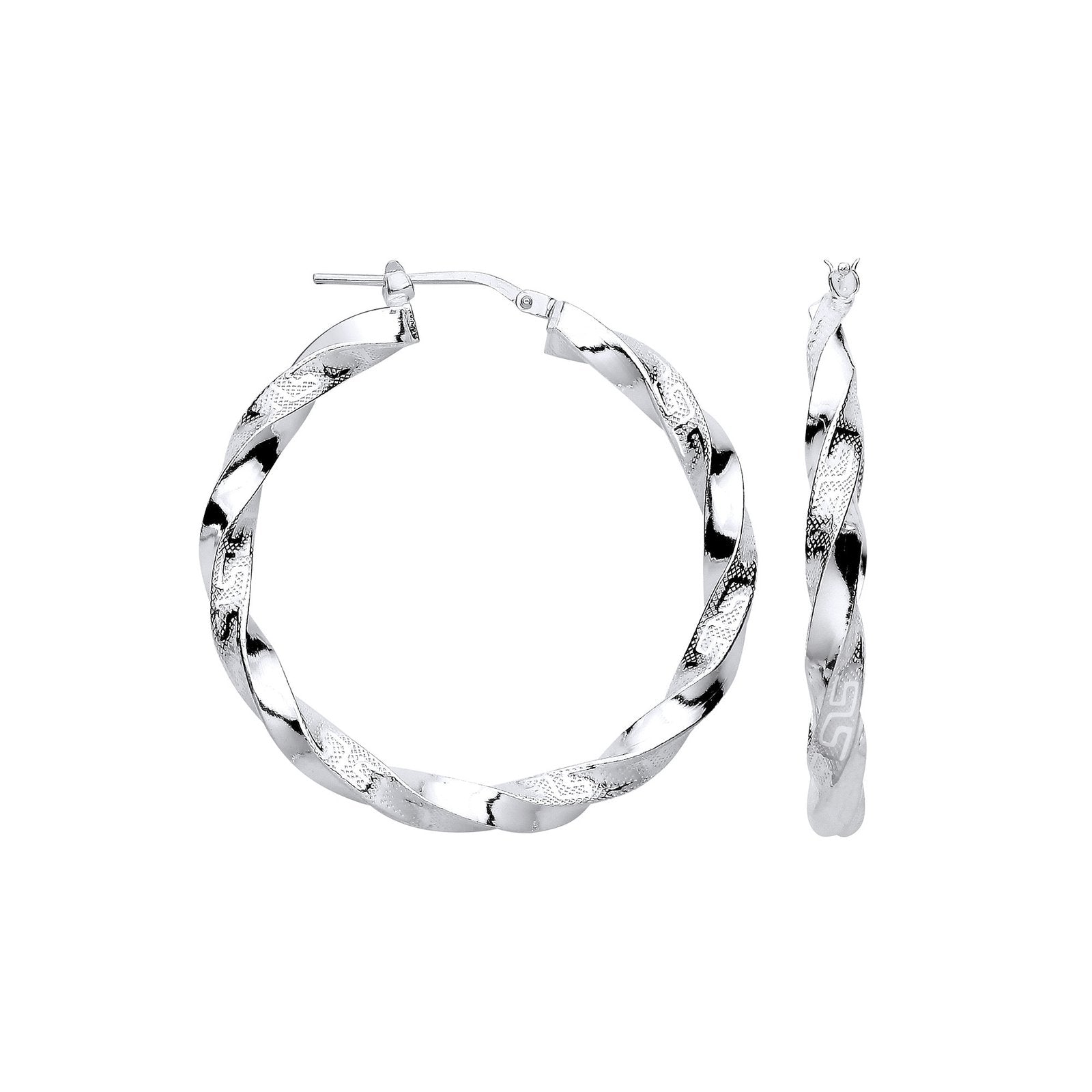 Silver Greek Key Twist Hoop 37.0mm Earrings