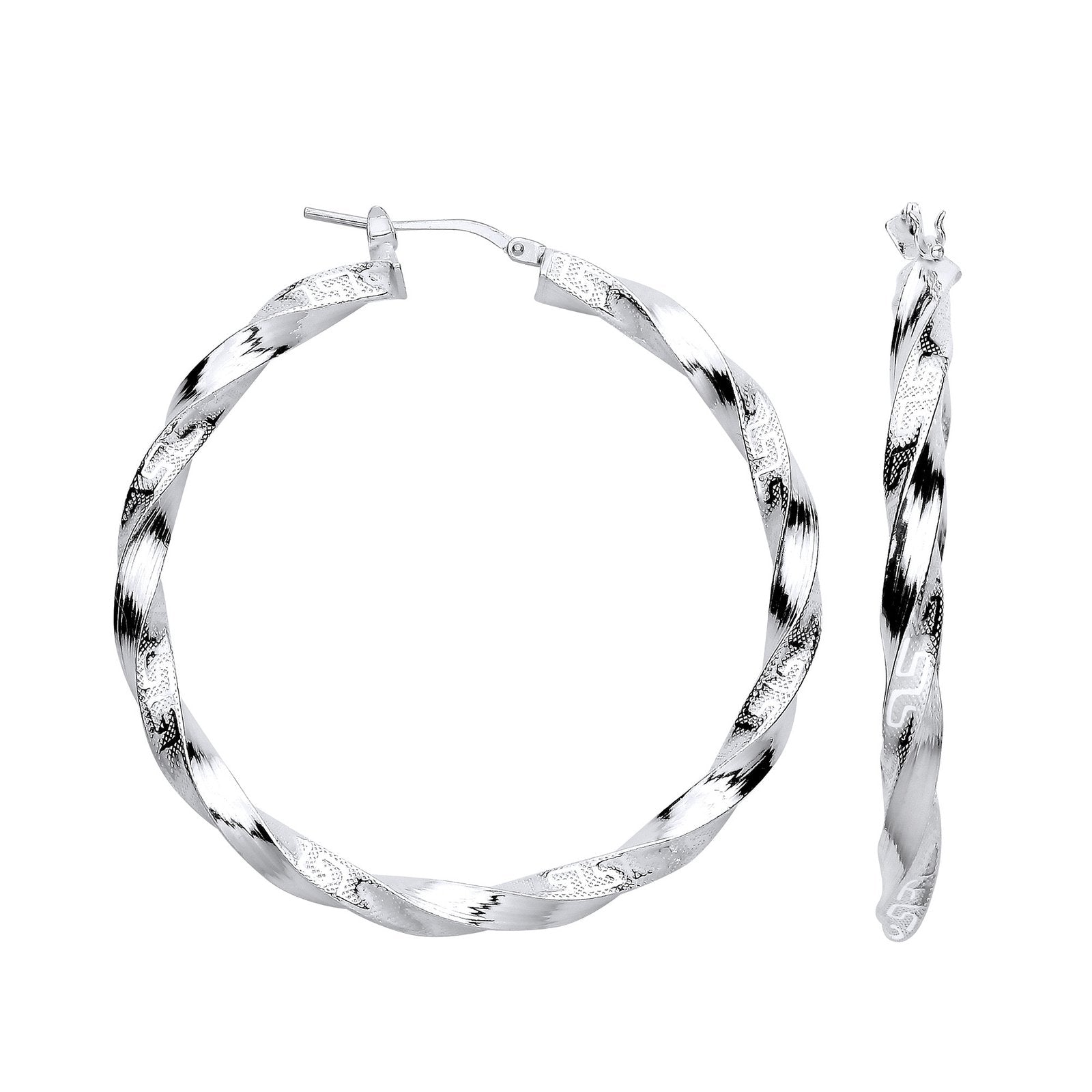 Silver Greek Key Twist Hoop 48.0mm Earrings