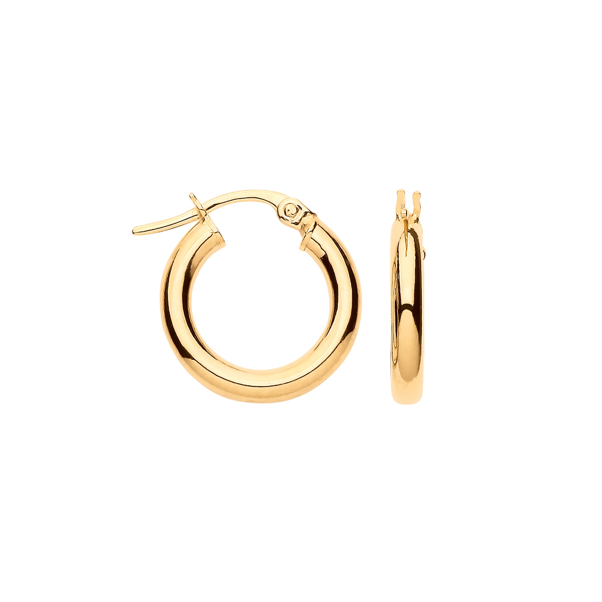Yellow Gold 15mm Plain Tube Hoop Earrings - 9ct Gold