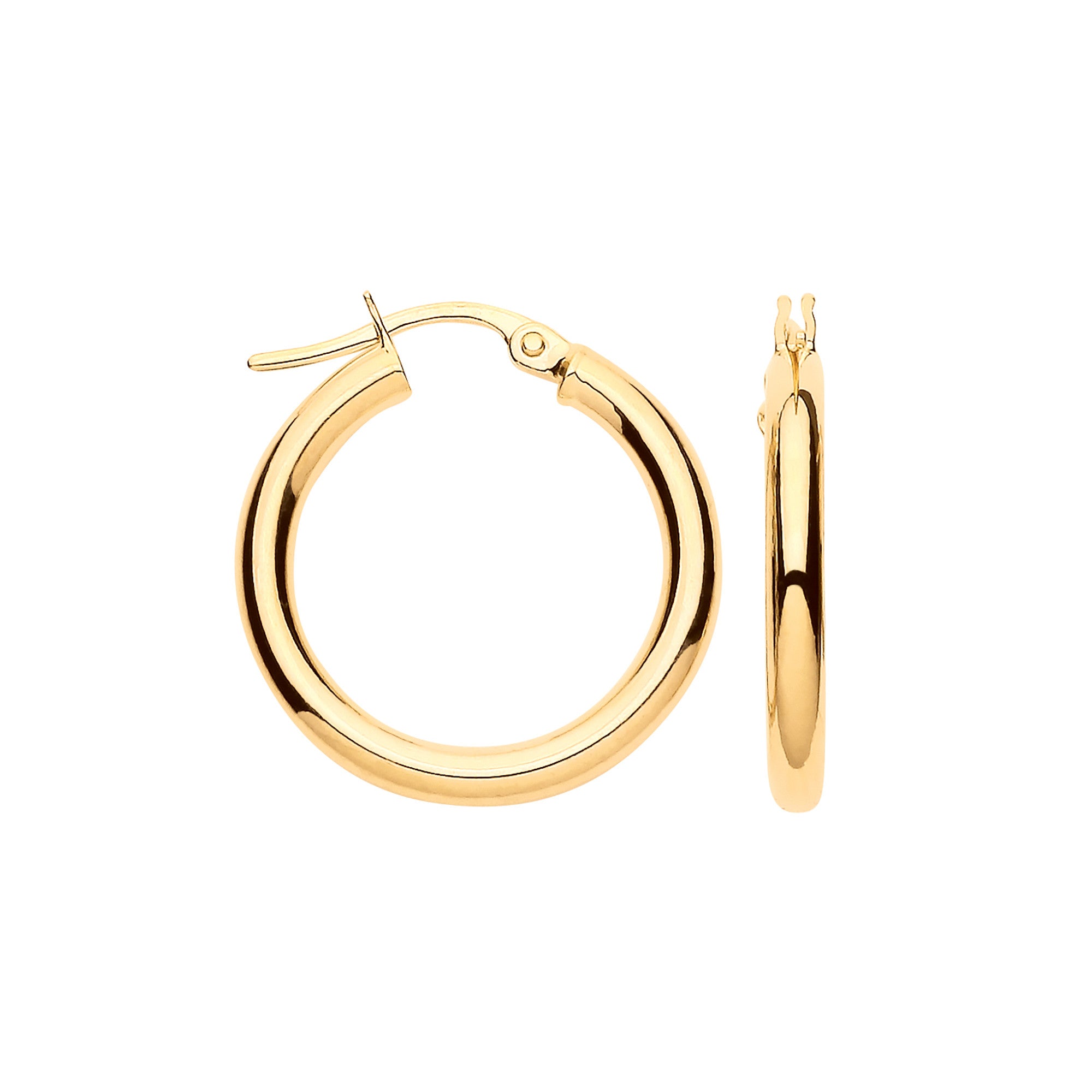 Yellow Gold 20mm Plain Tube Hoop Earrings - 9ct Gold