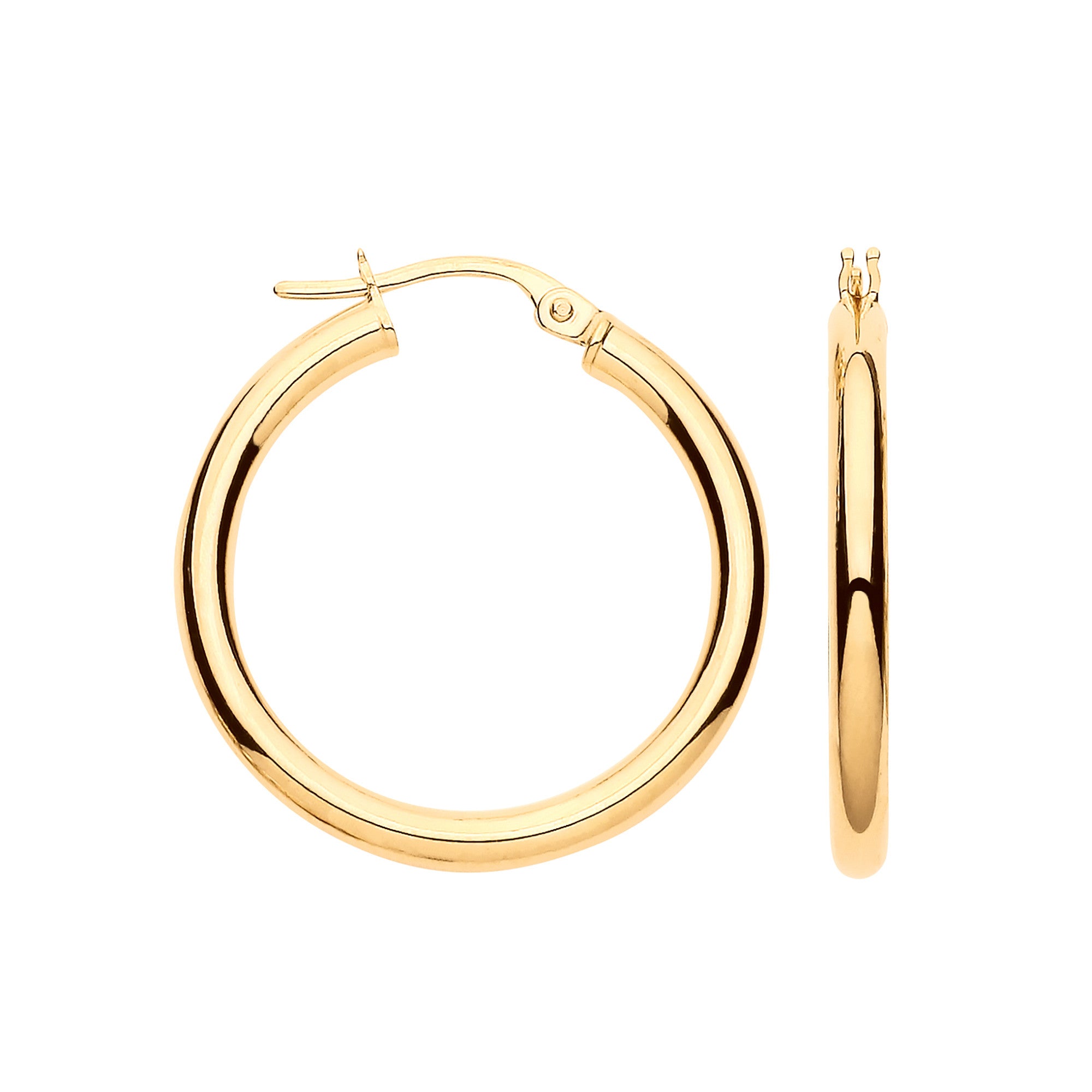 Yellow Gold 25mm Plain Tube Hoop Earrings - 9ct Gold