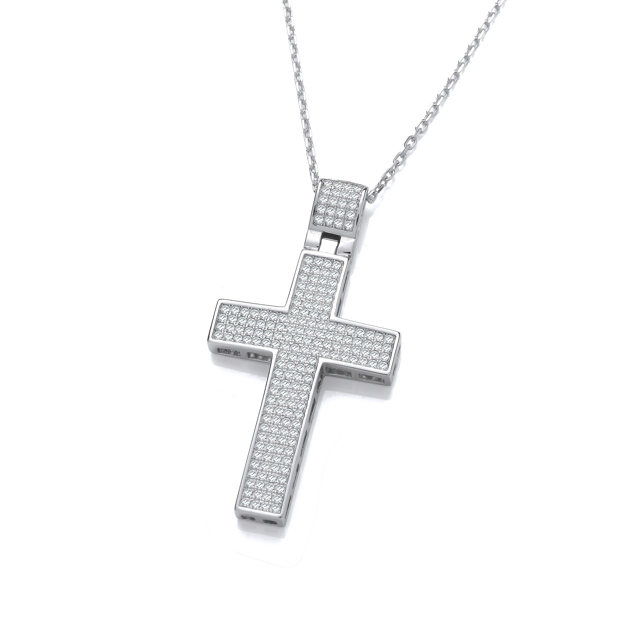 Micro Pave' Big Cross with Chain - Silver