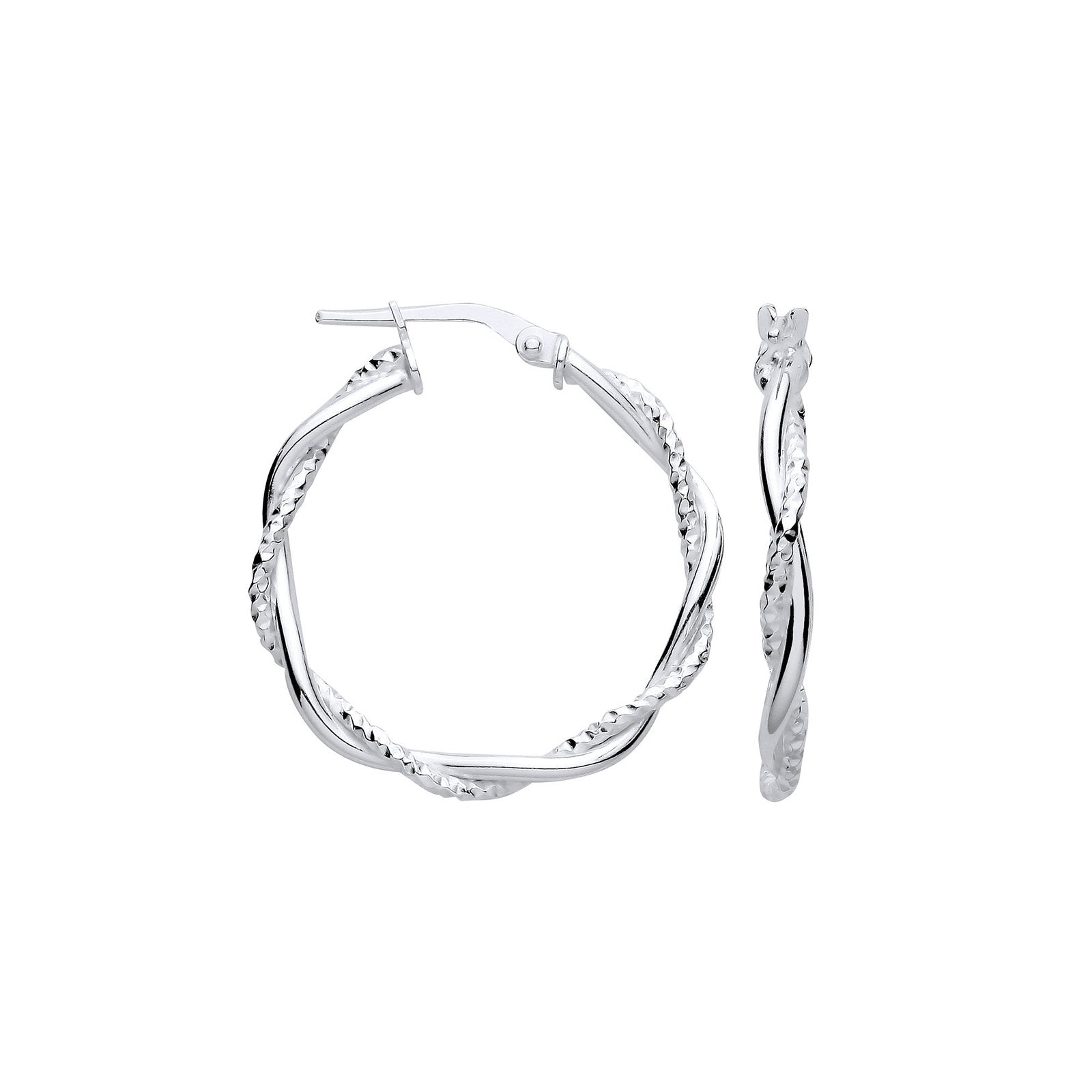 Silver D/C & Plain Twist Medium Hoop Earrings