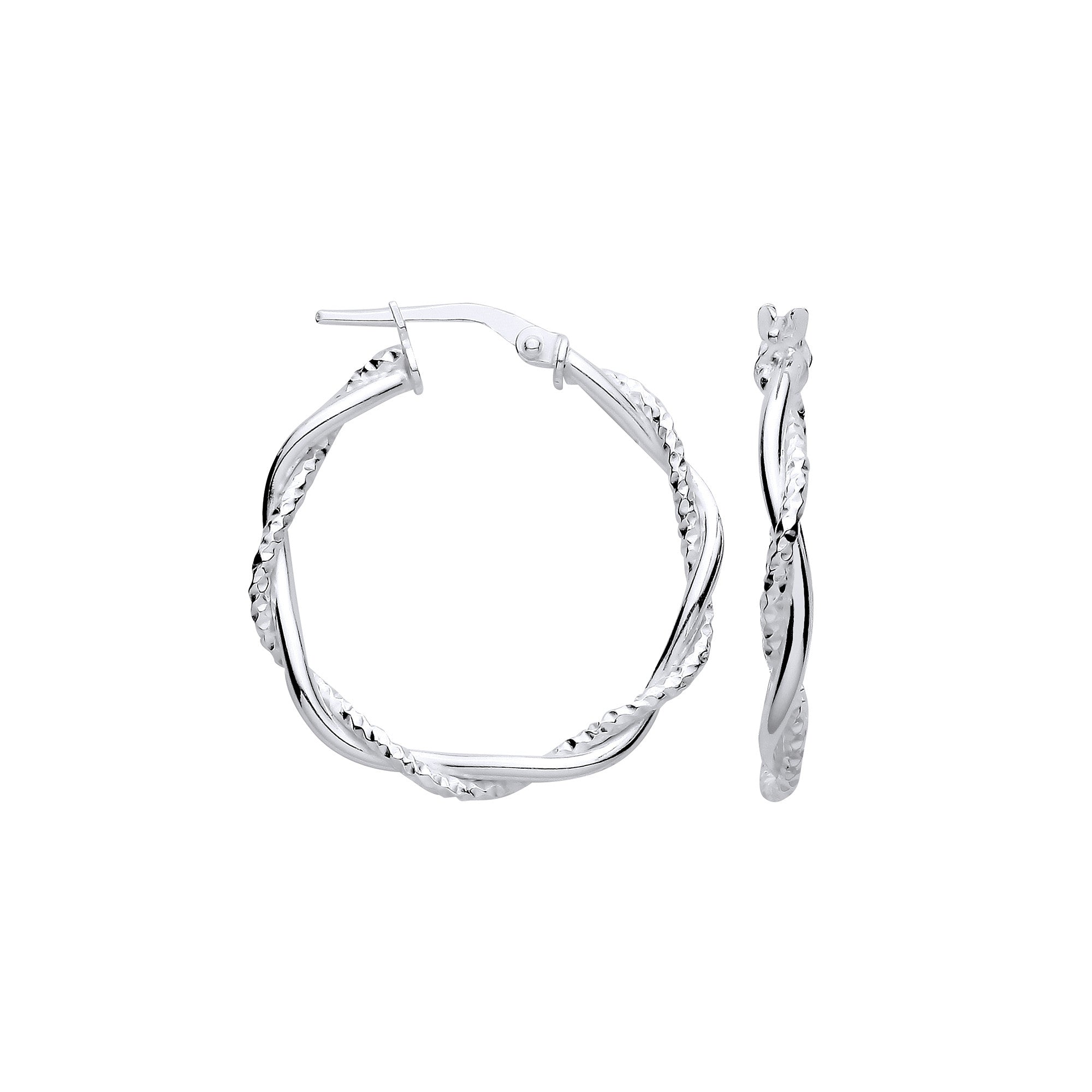 Silver D/C & Plain Twist Medium Hoop Earrings