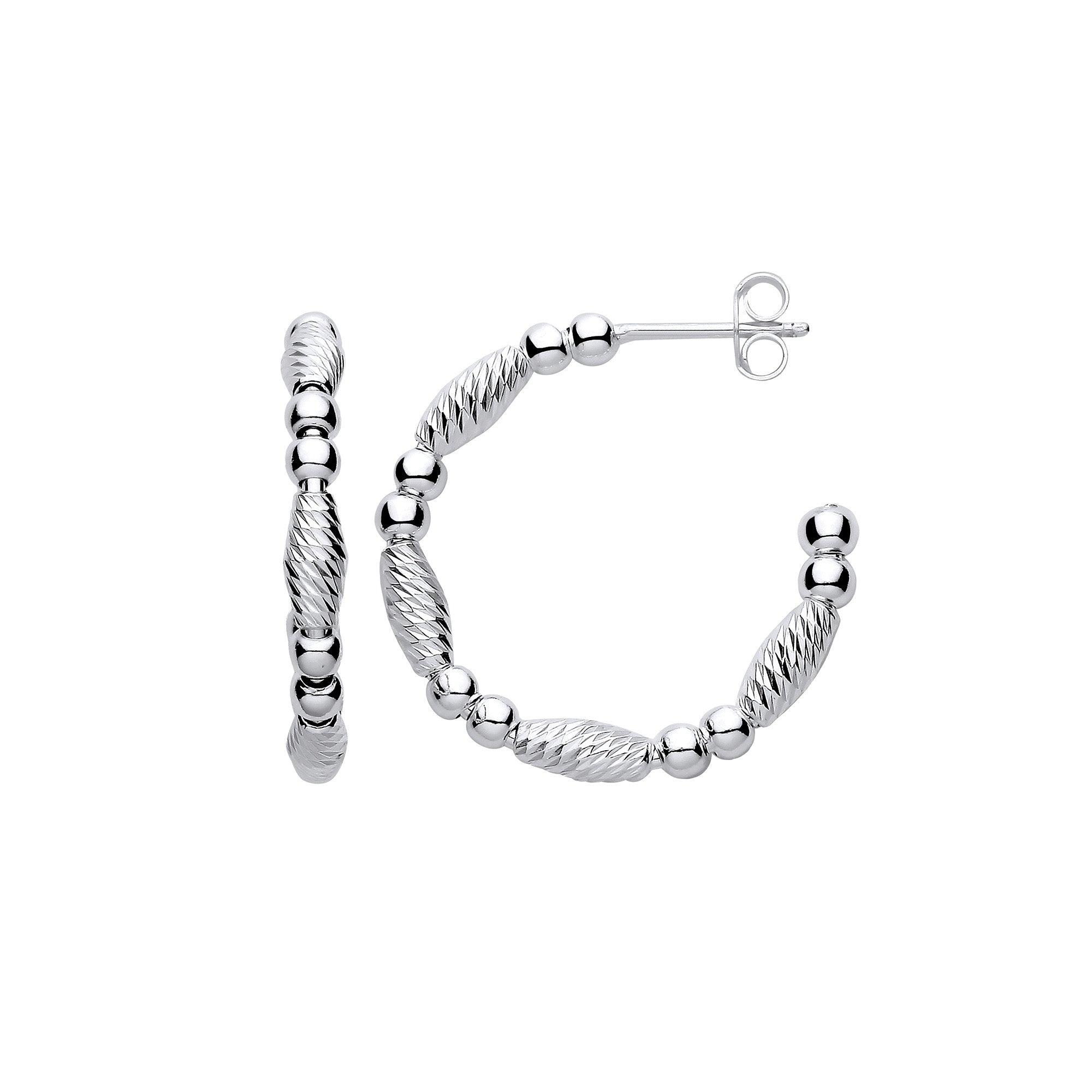 Silver Beads and Twist Hoop Earrings - Silver