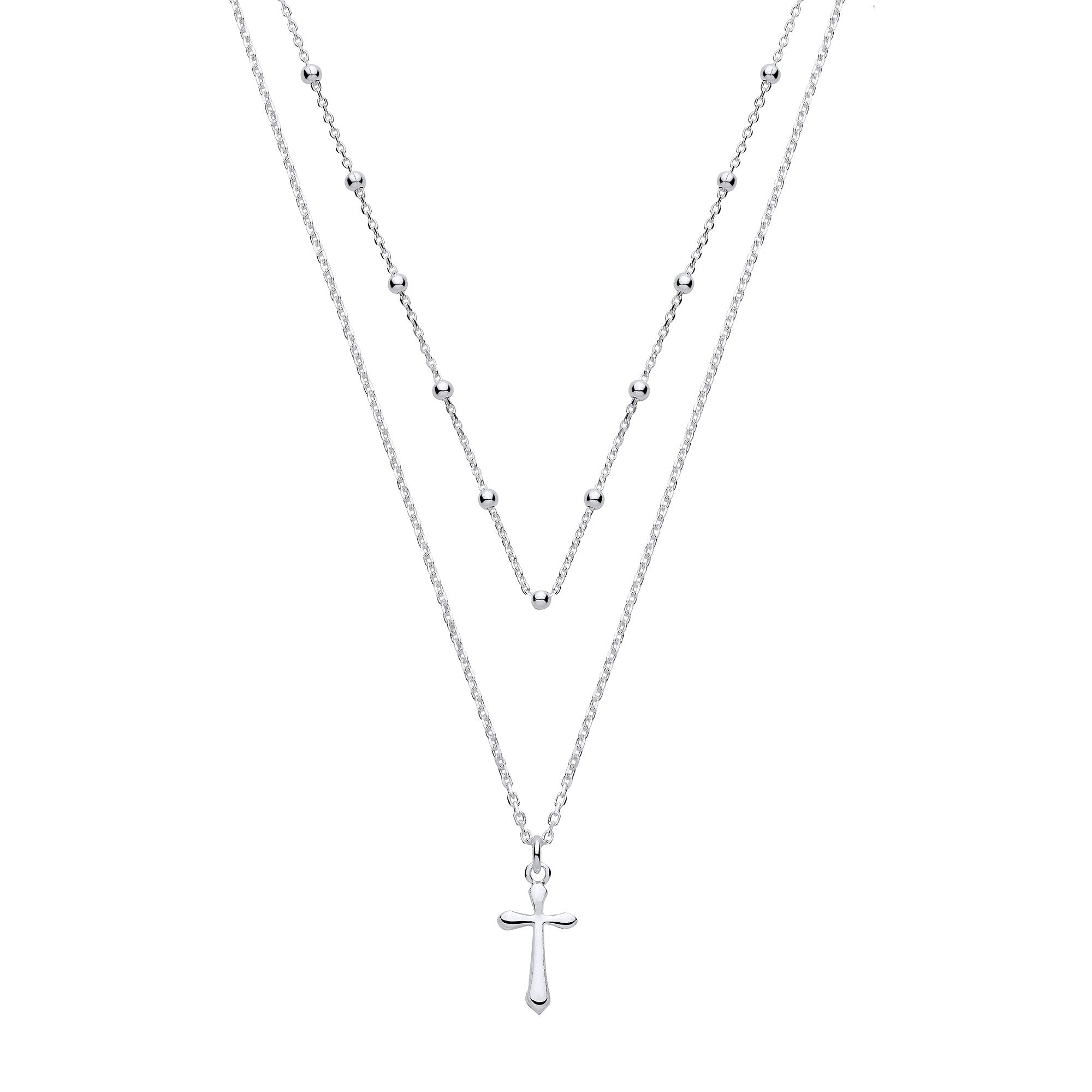 Silver Two Chains 16"/ 18" with Cross Pendant - Silver