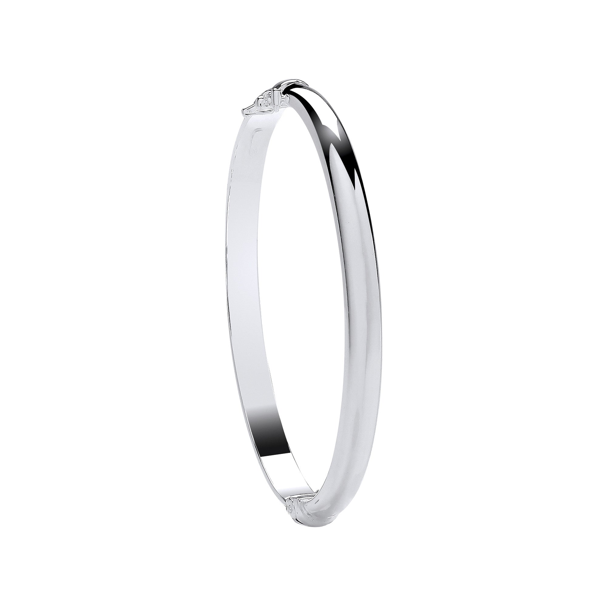 Silver Plain Oval D-Shape 5.9mm Ladies Bangle - Silver
