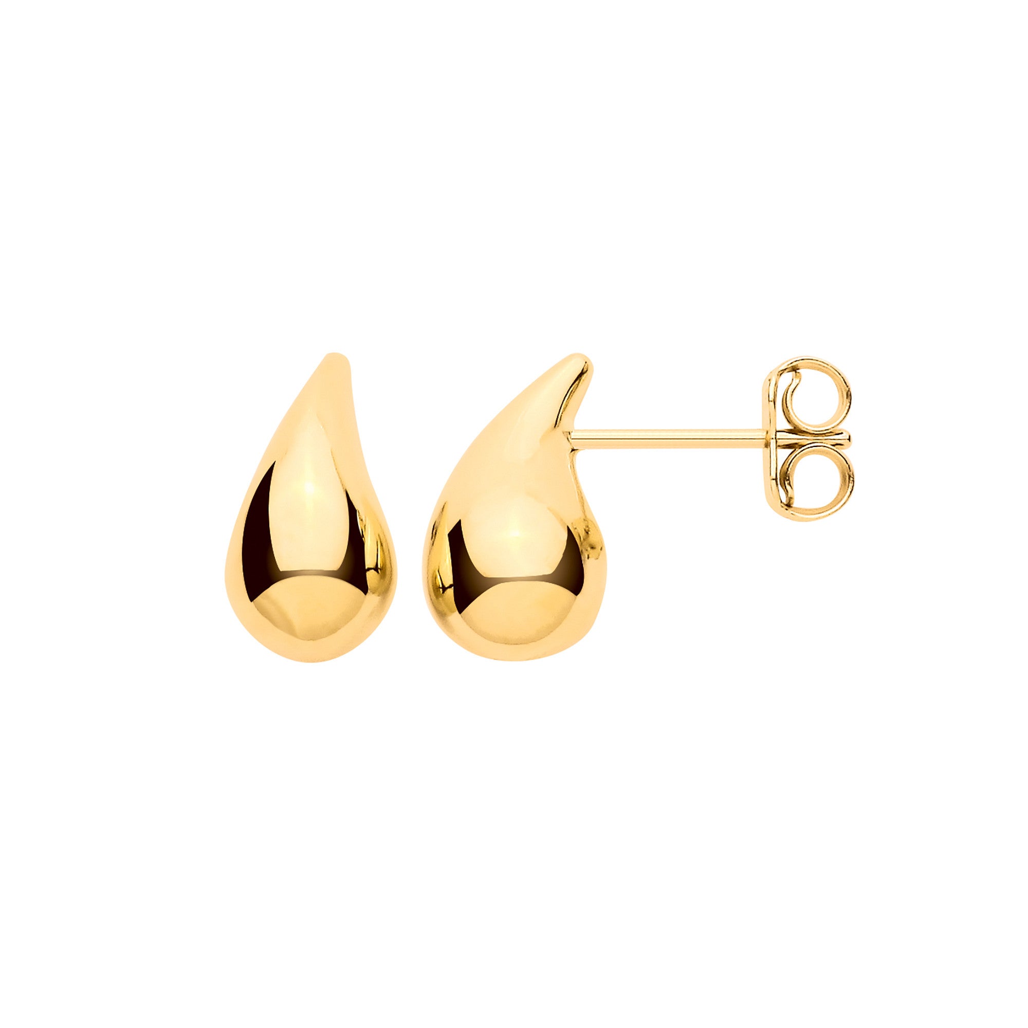 Yellow Gold Teardrop Plain Studs - 9ct Gold