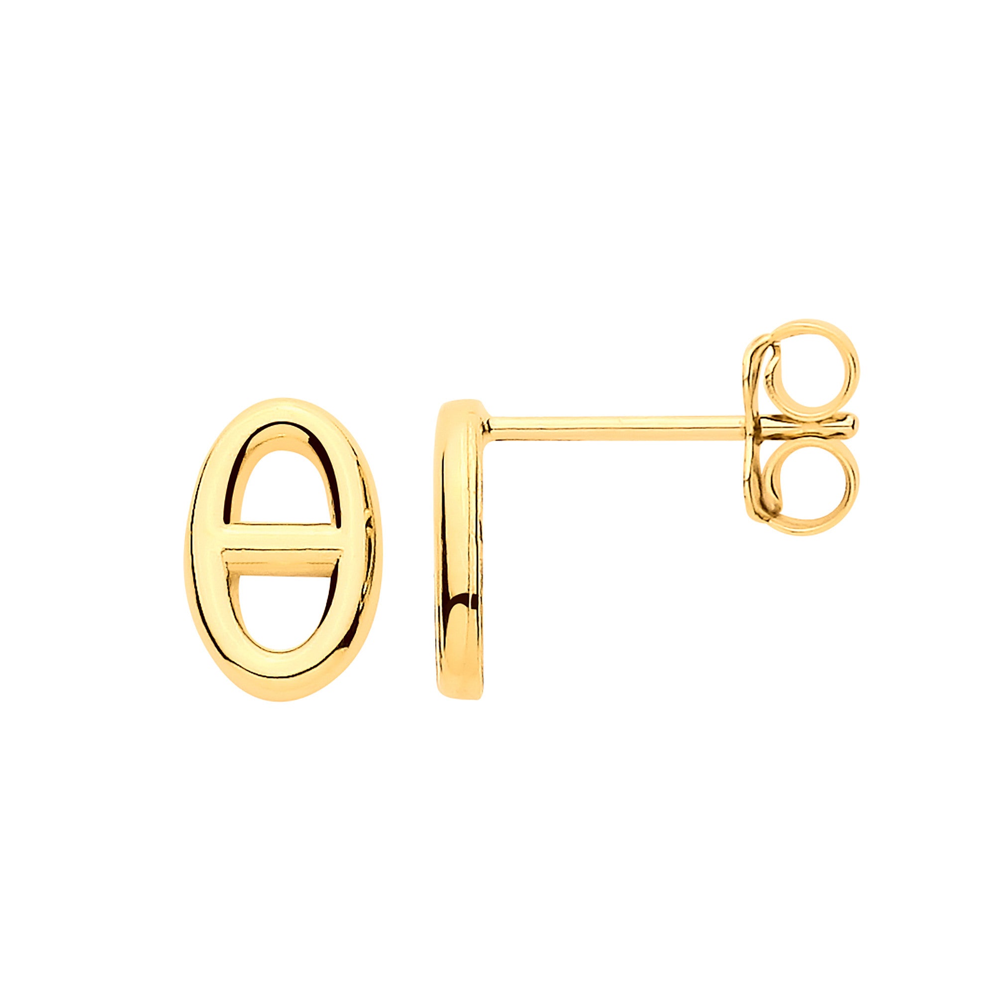 Yellow Gold Oval Marine Plain Studs - 9ct Gold