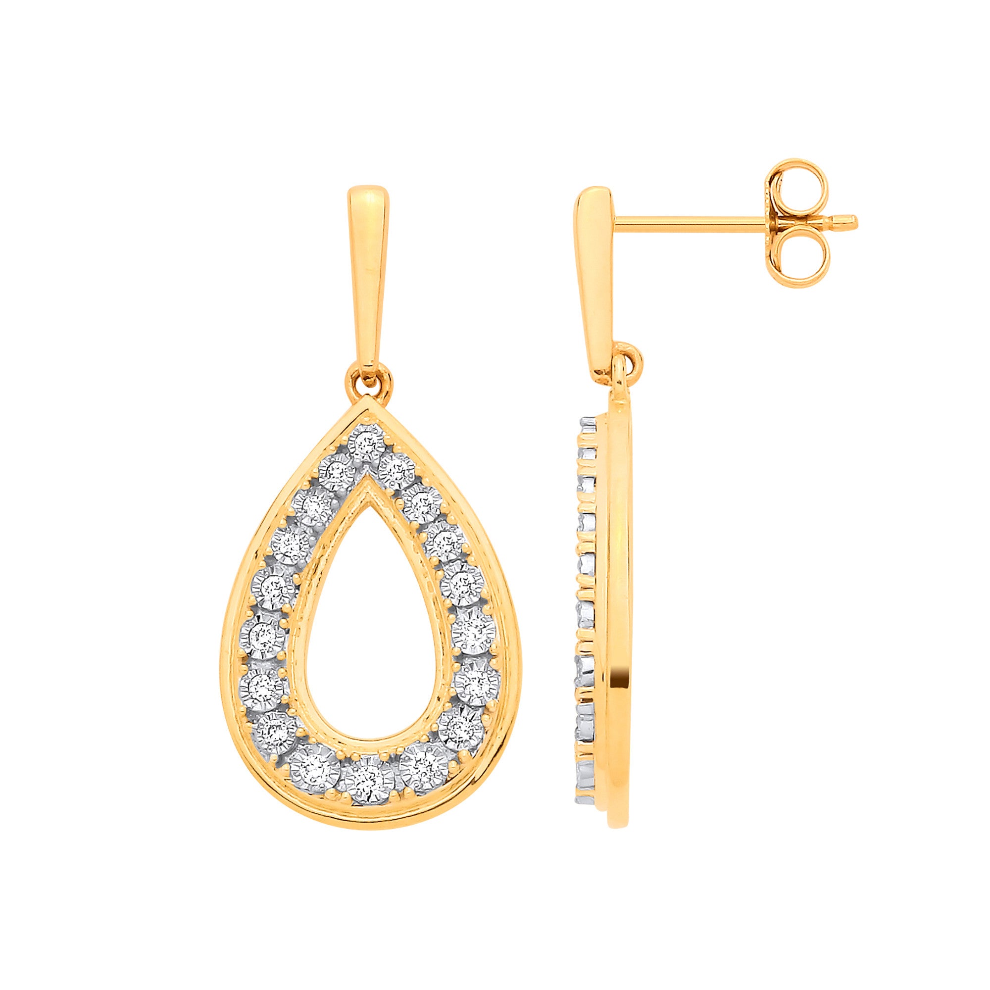 9ct Yellow Gold 0.25ctw Drop Earrings - 9ct Gold