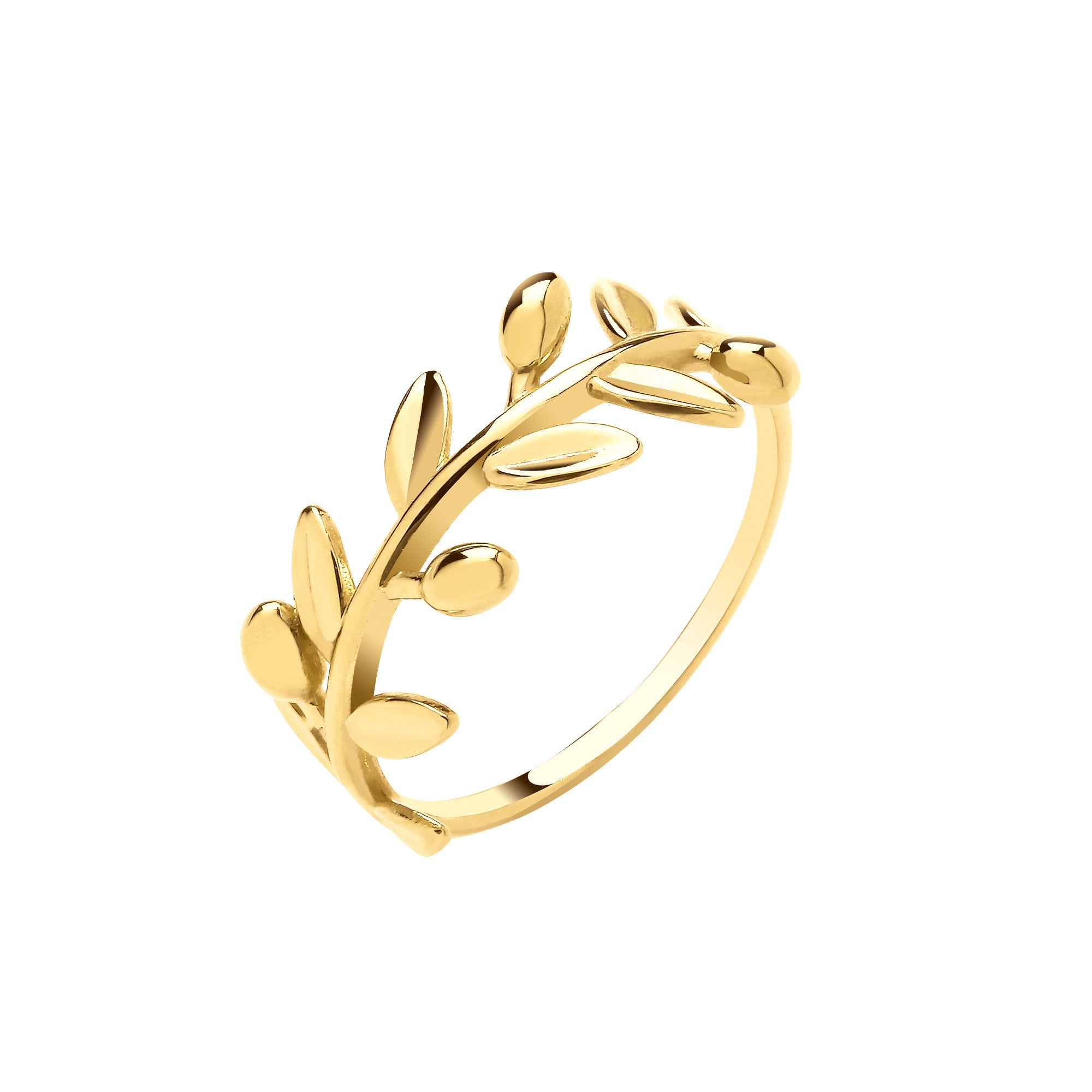 Yellow Gold Leaf with Olives Ladies Ring - 9ct Gold