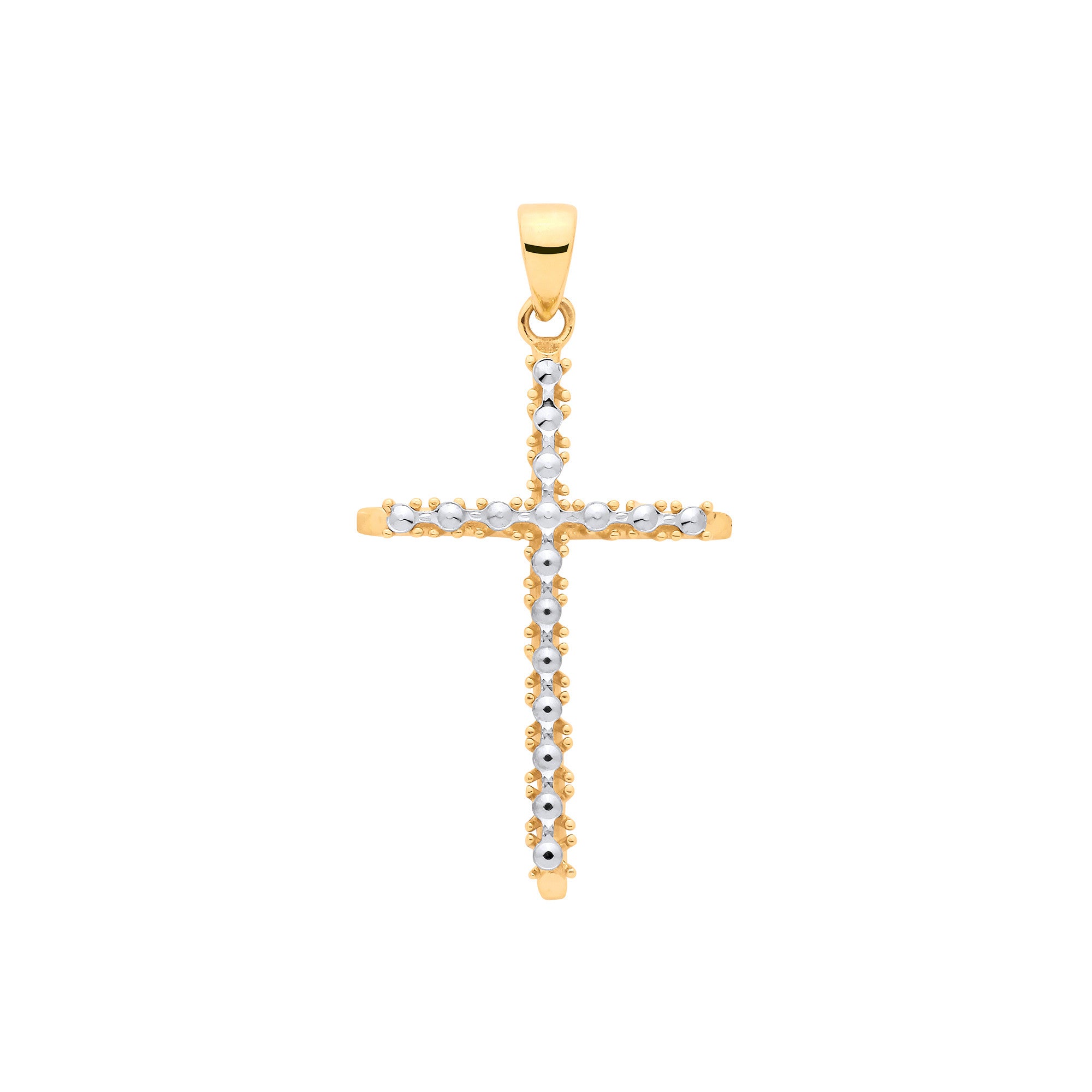 Yellow & White Gold with Illusion D/C Plate Cross - 9ct Gold