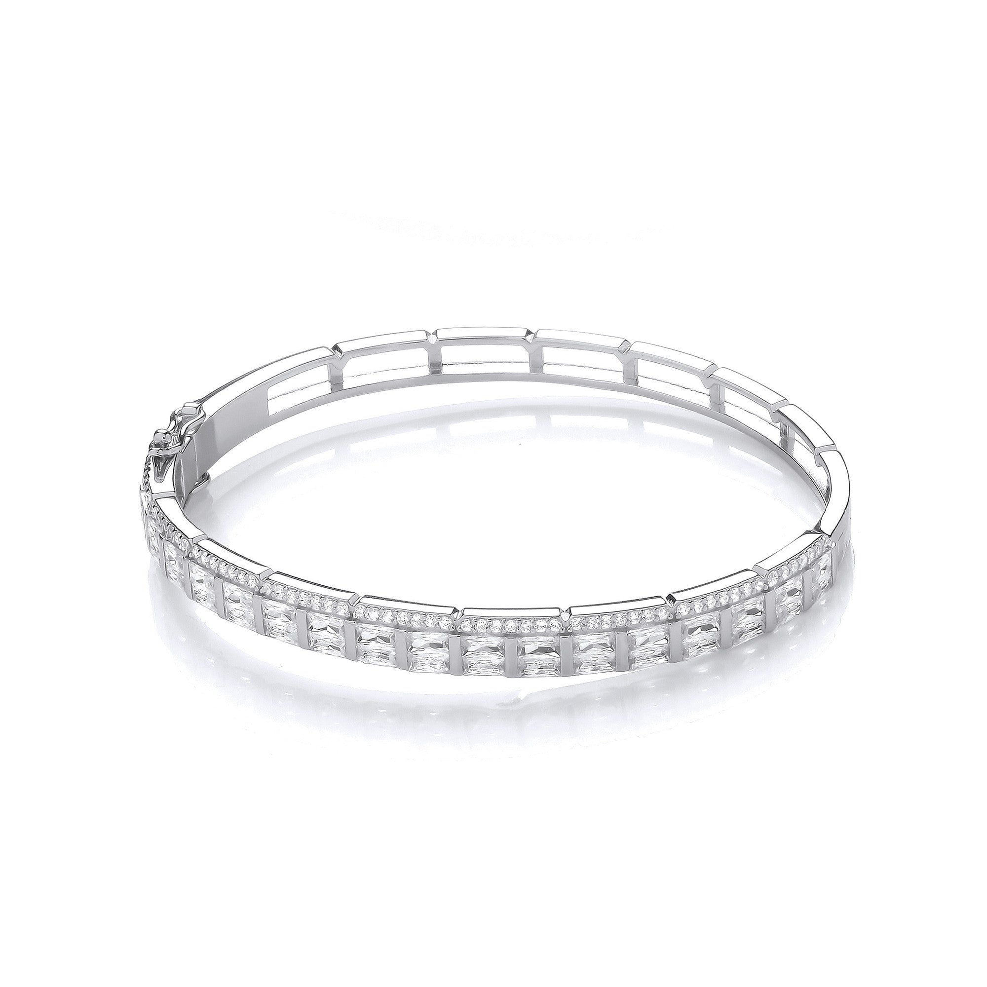 Baguette & Round Cubic Zirconias Ladies J-Jaz Bangle - Silver