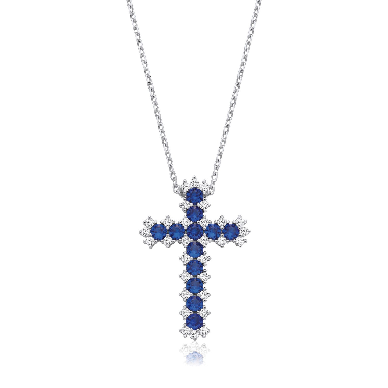 Blue & Clear CZ Cross with Chain