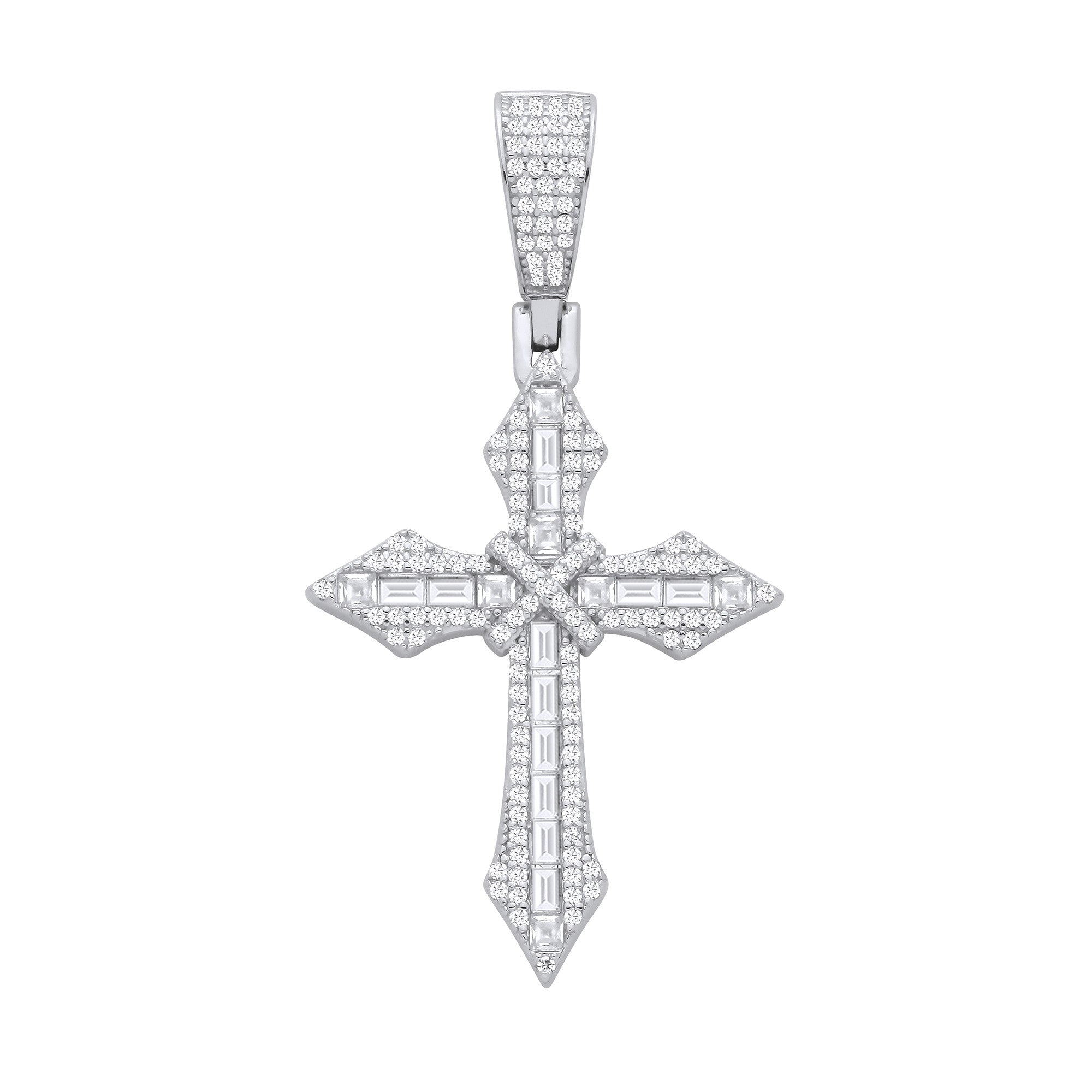 Silver Cubic Zirconias Pointed Cross - Silver