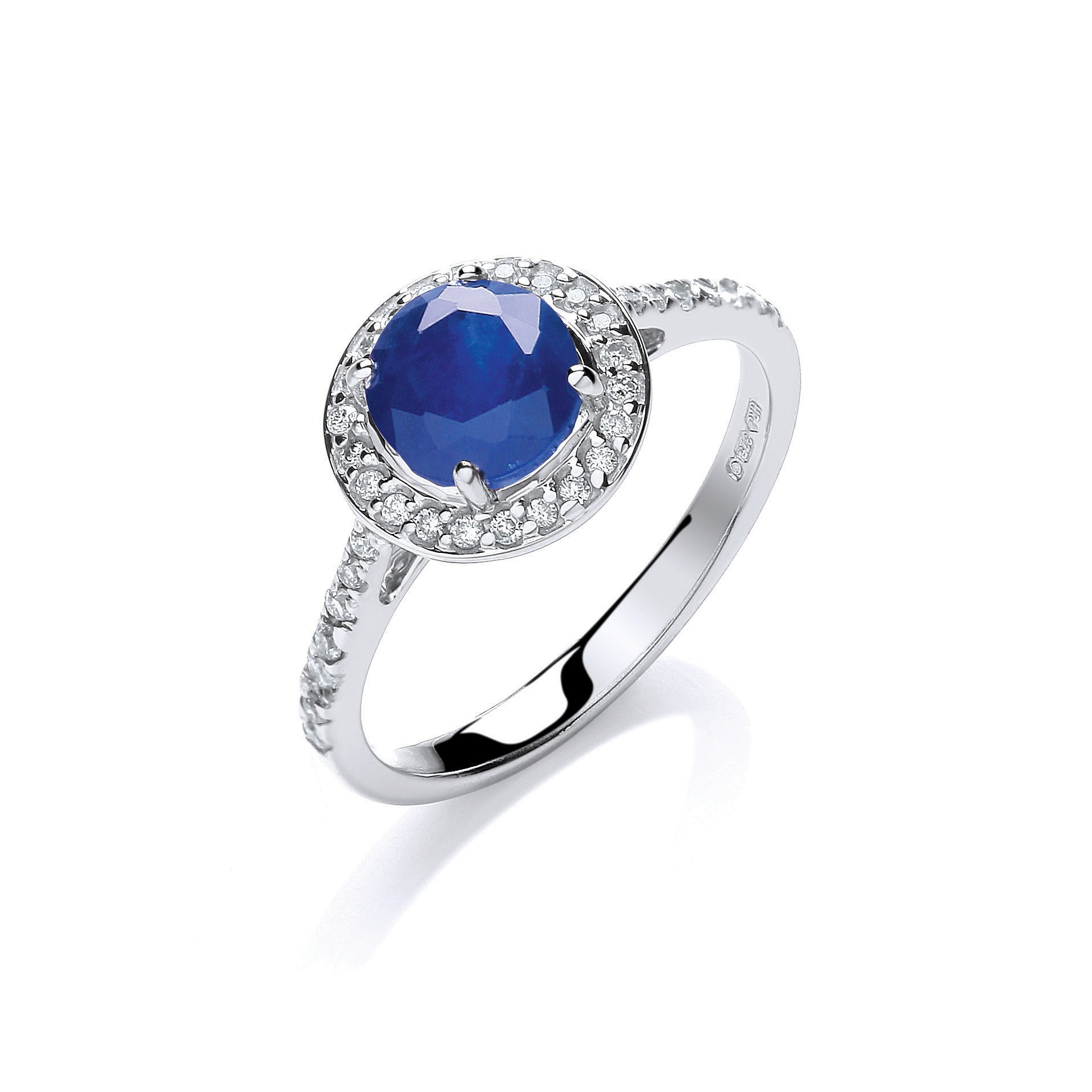 9ct White Gold 0.20ct Diamond, 0.65ct 5mm Sapphire Ring - 9ct Gold