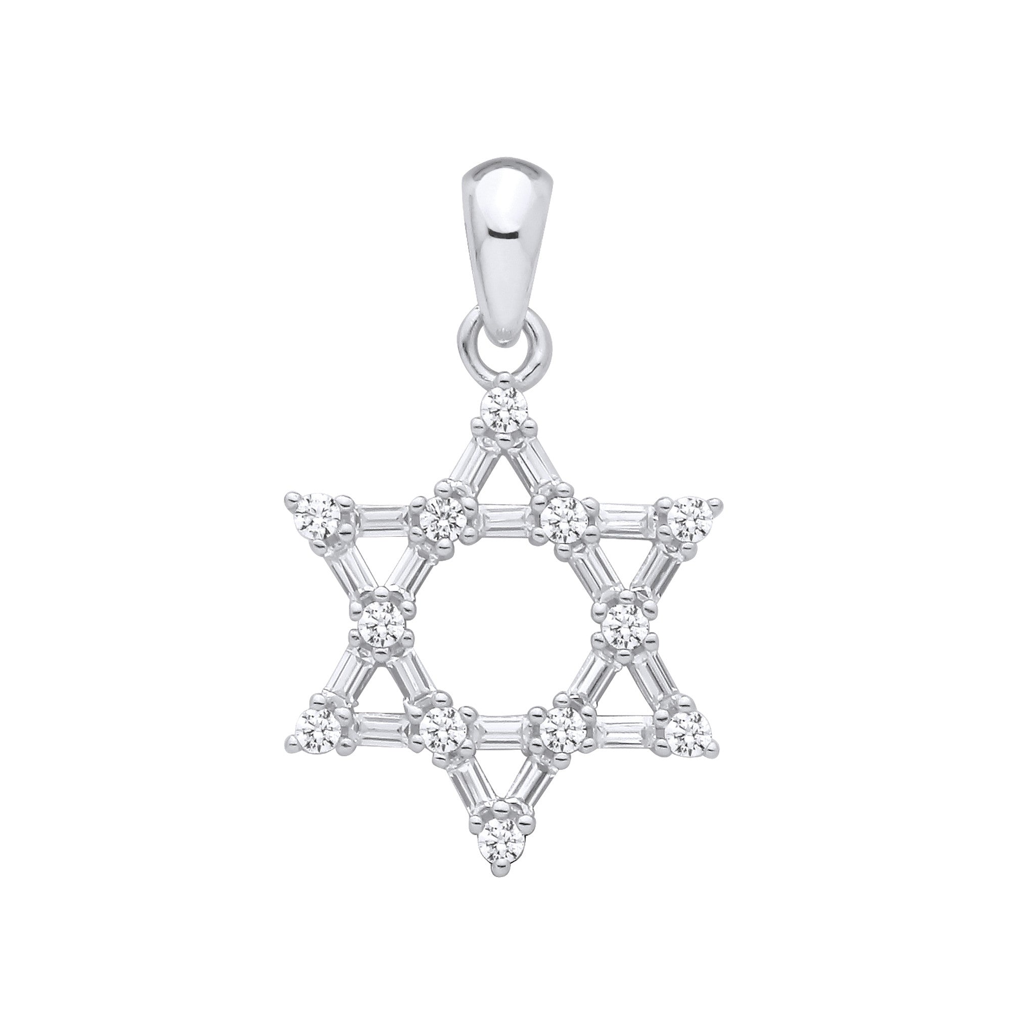 Silver Cubic Zirconias Star of David Pendant - Silver