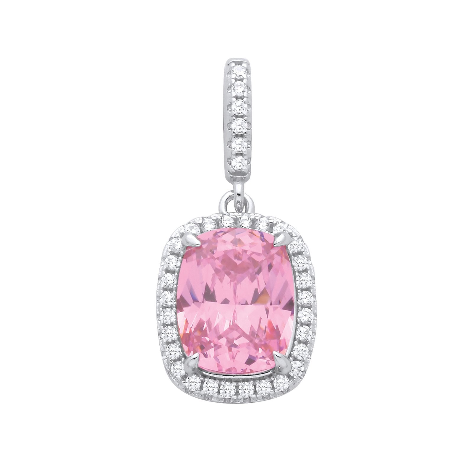 Silver Pink Cushion cut CZ Pendant