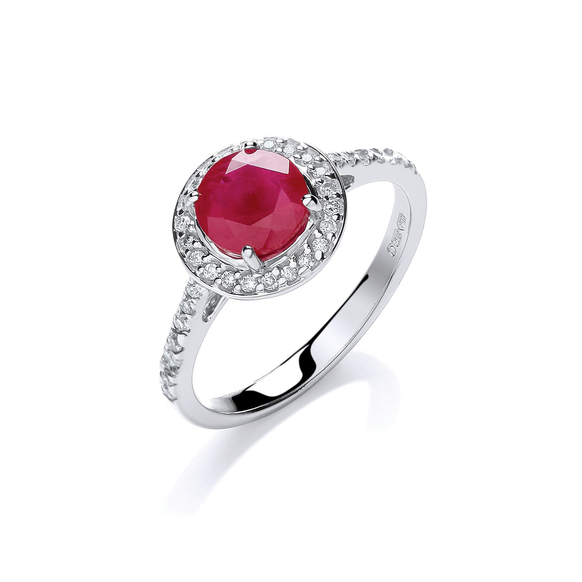 9ct White Gold 0.20ct Diamond, 0.70ct 5mm Ruby Ring - 9ct Gold