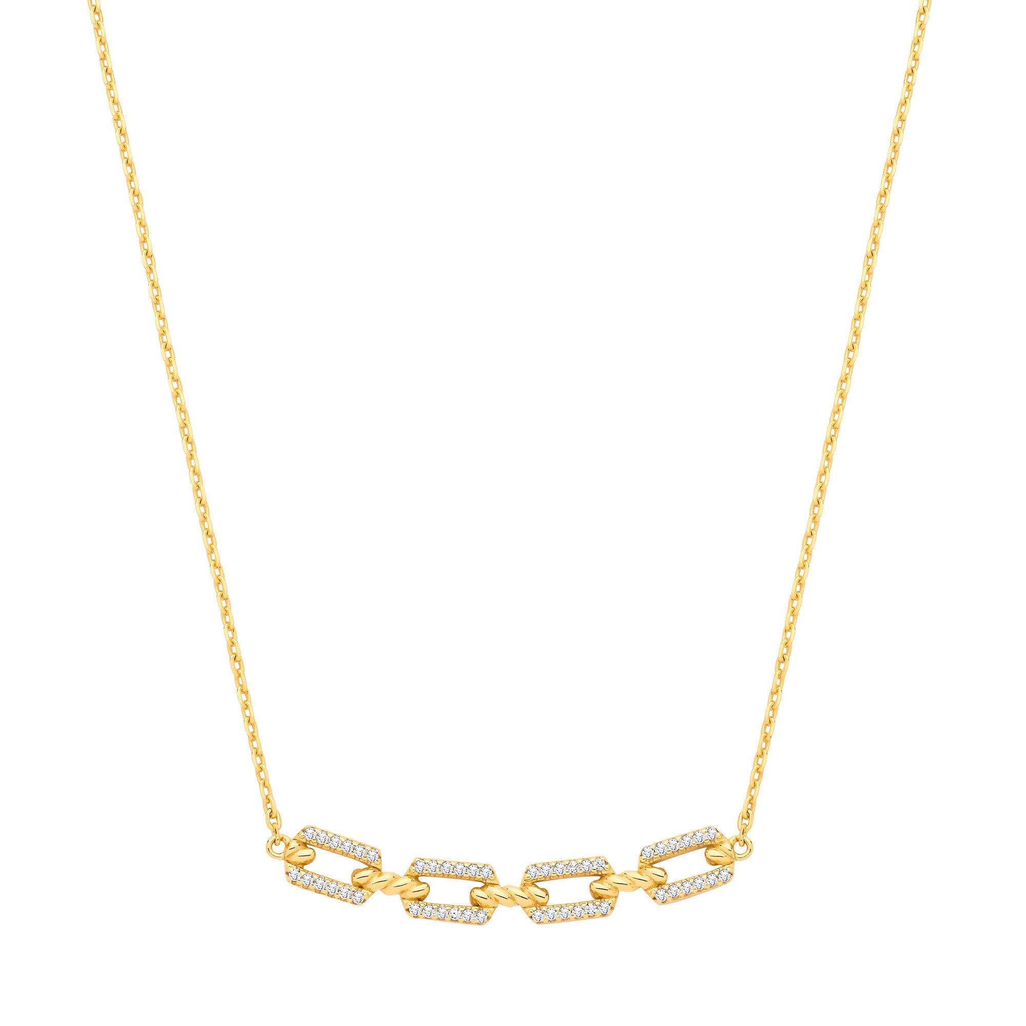 Silver 18ct Yellow Gold Plated Necklace with Cubic Zirconia Paper Clip Pendant - Silver