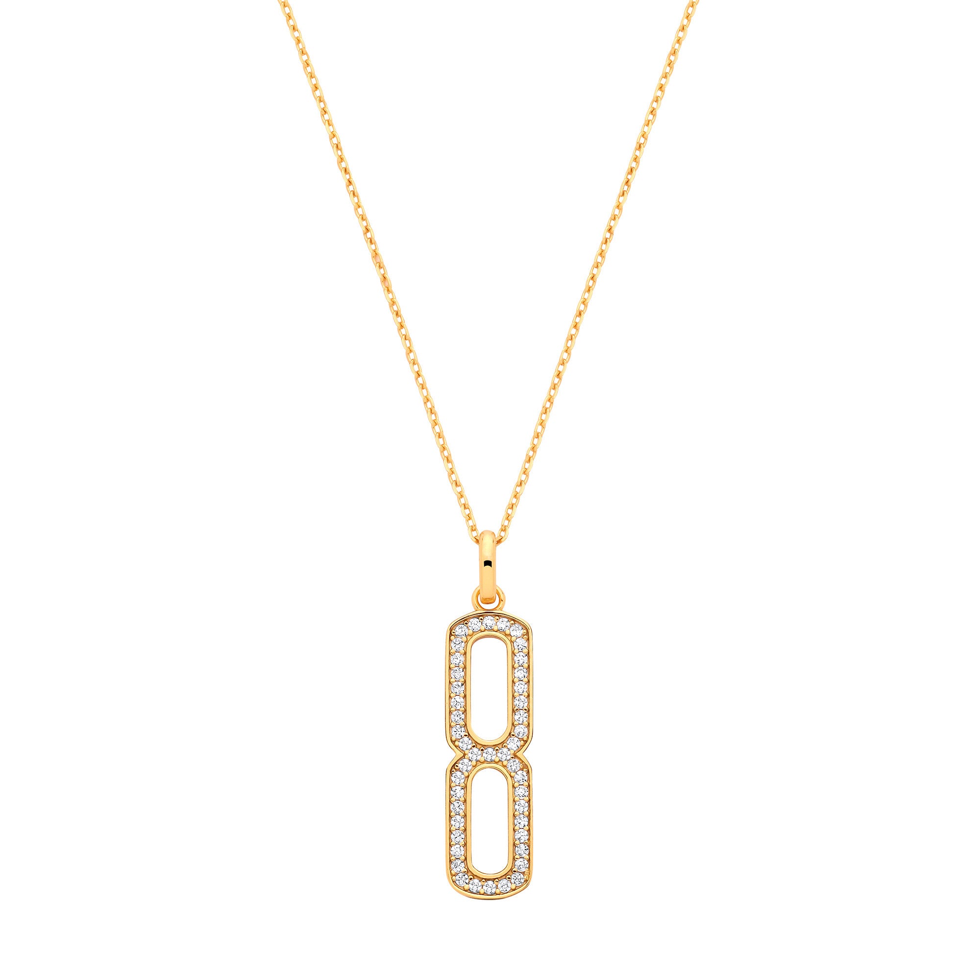Silver 18ct Yellow Gold Plated Necklace with Cubic Zirconia Paper Clip Drop Pendant - Silver
