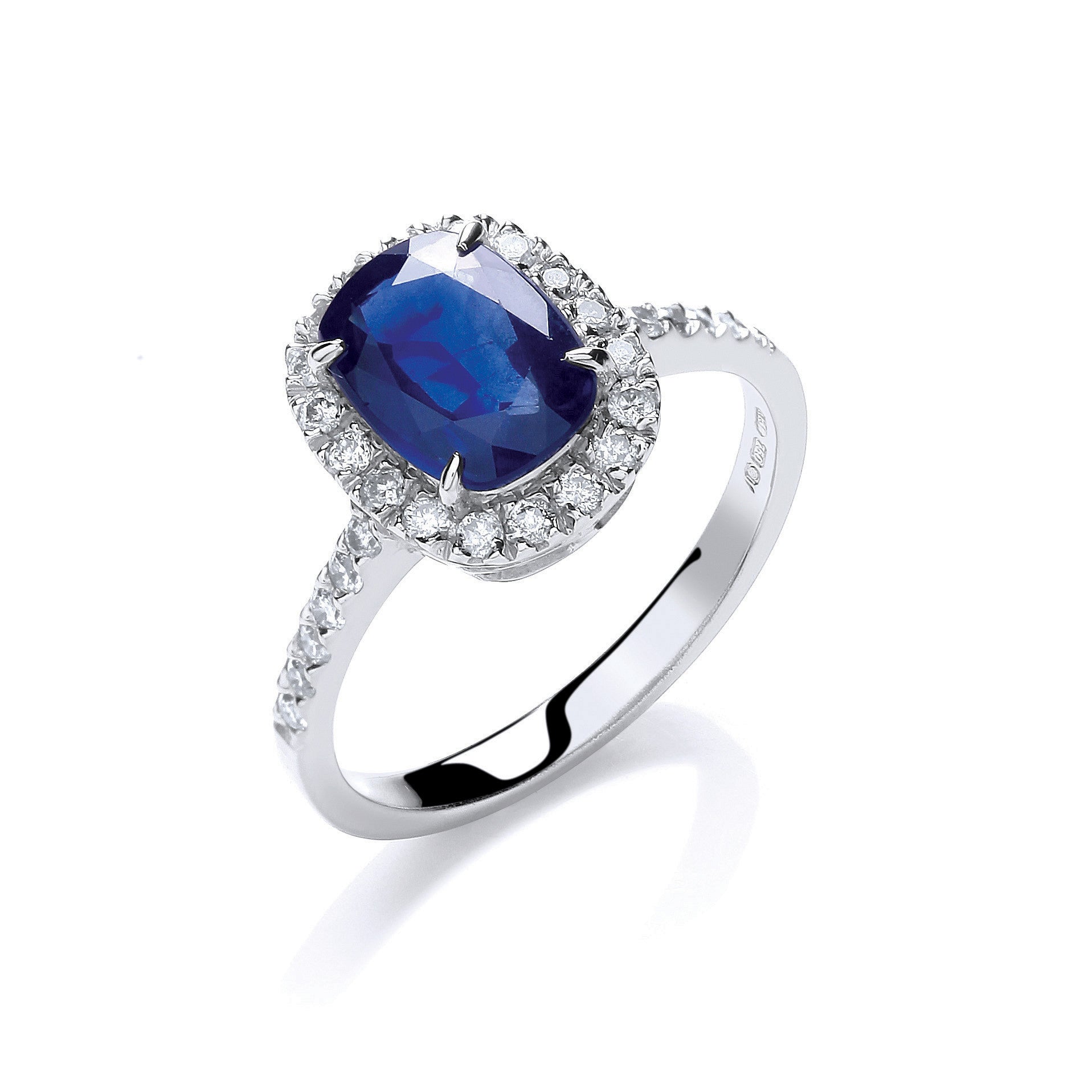 18ct White Gold 0.25ct Diamond, Cushion 1.75ct Sapphire Ring - 18ct Gold