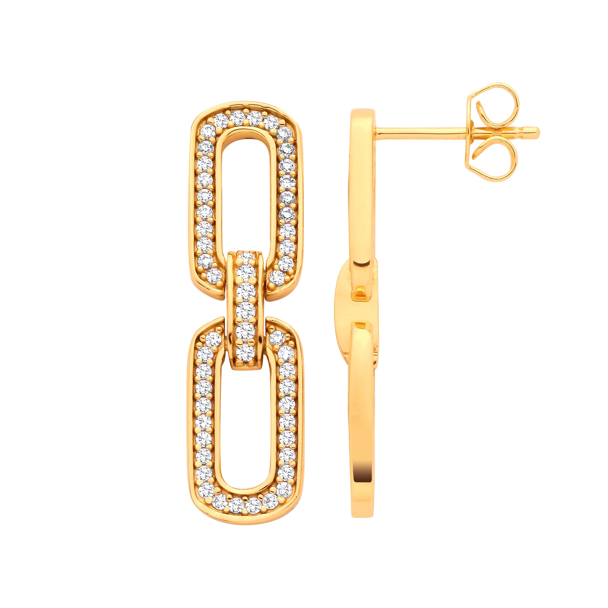 Silver 18ct Yellow Gold Plated Cubic Zirconia Paper Clip Drop Earrings - Silver