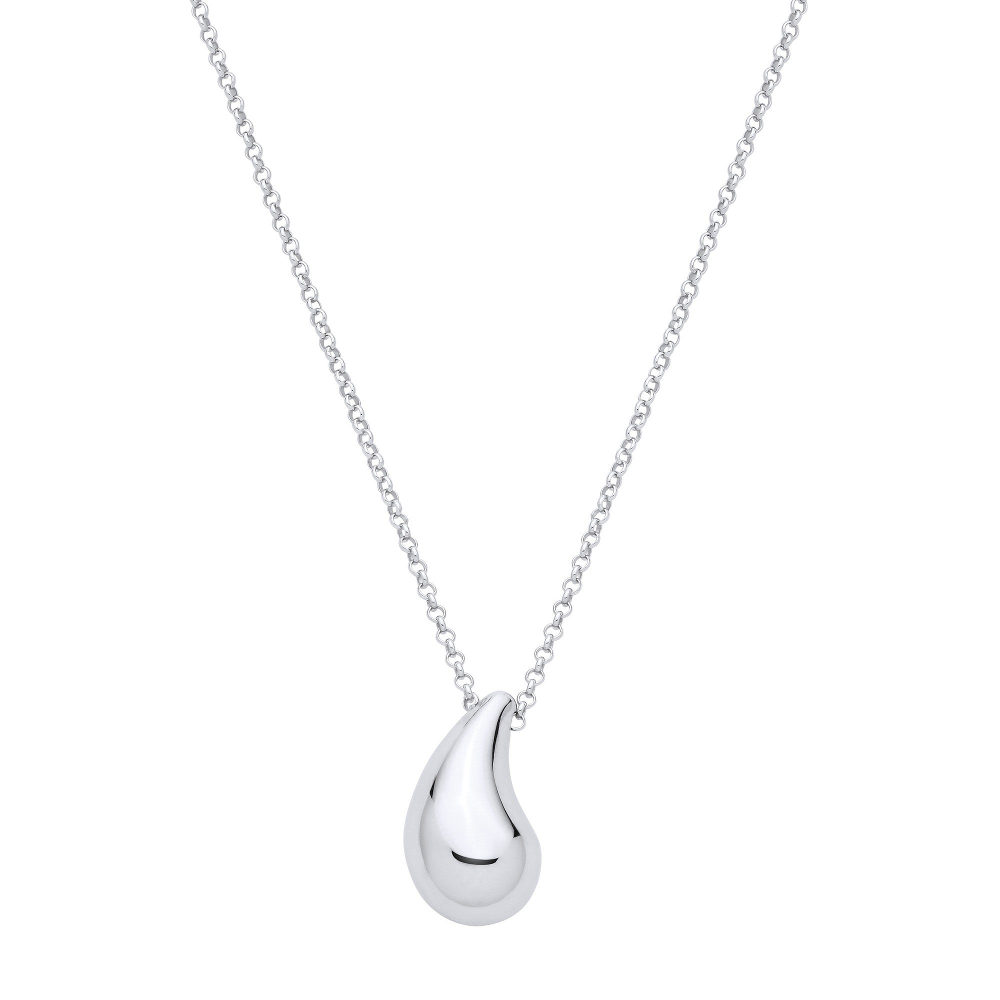 Silver Teardrop Pendant Chain 16" - Silver
