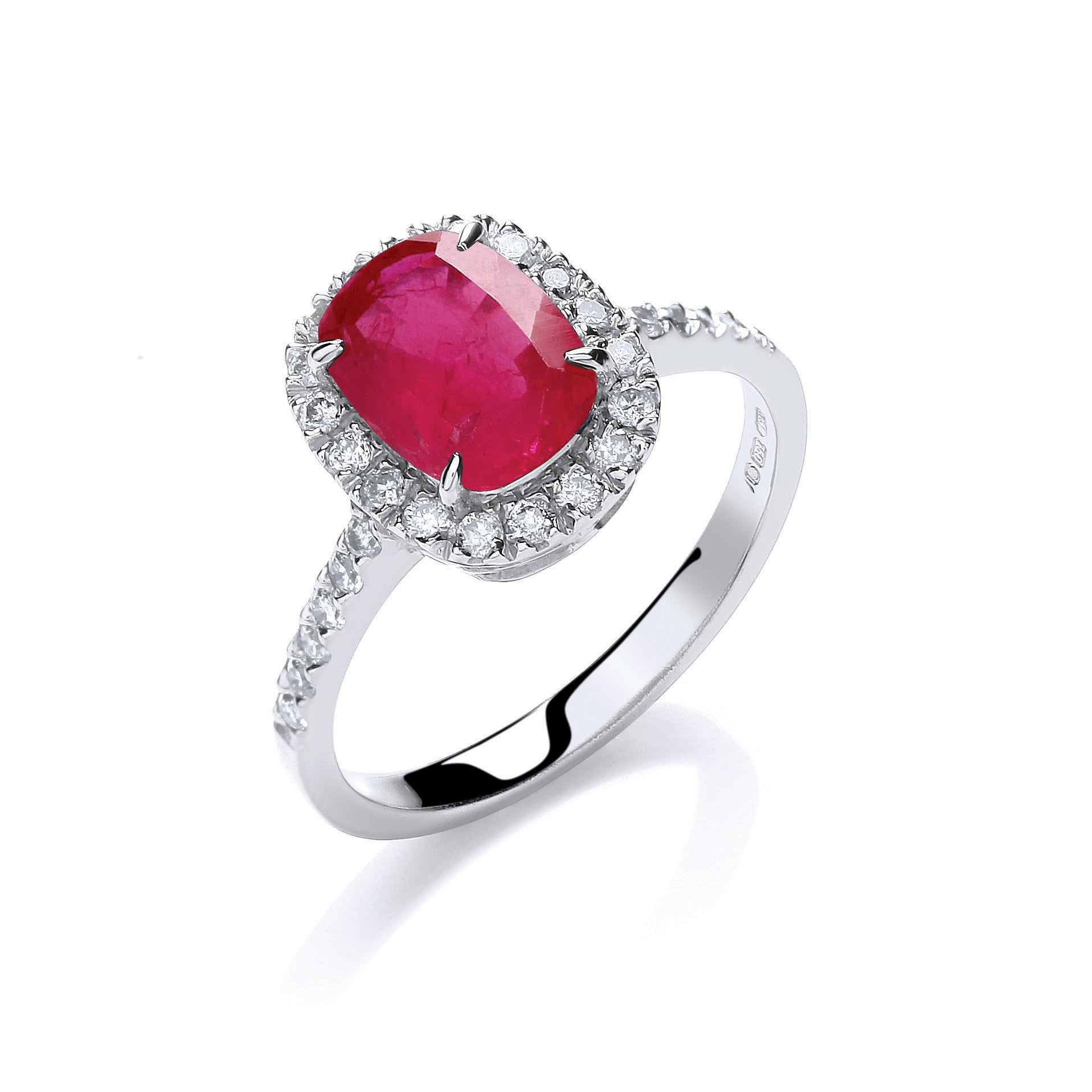 18ct White Gold 0.25ct Diamond, Cushion 1.9ct Ruby Ring - 18ct Gold