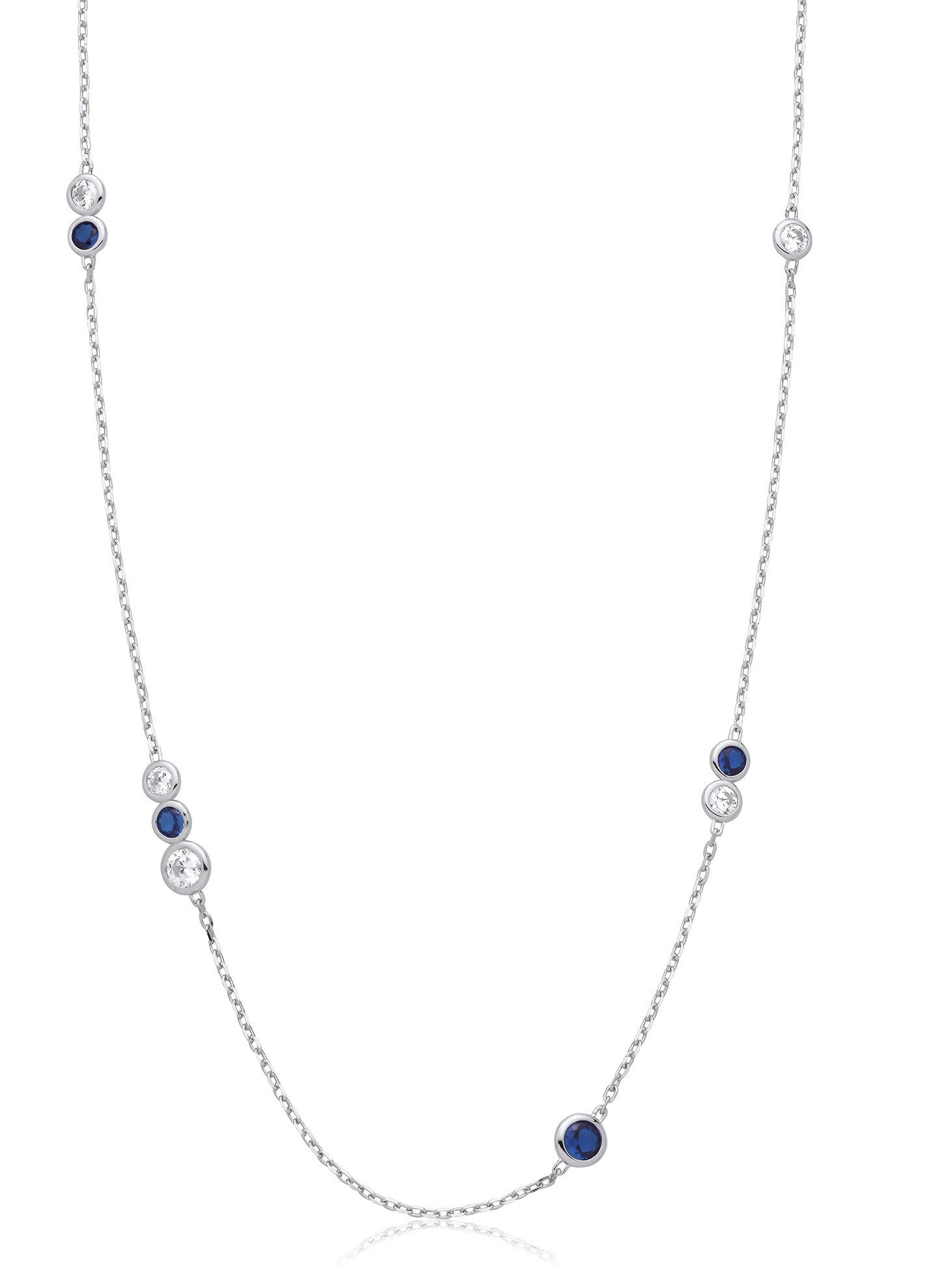Silver Rubover Blue & Clear Cubic Zirconia's 18" Necklace