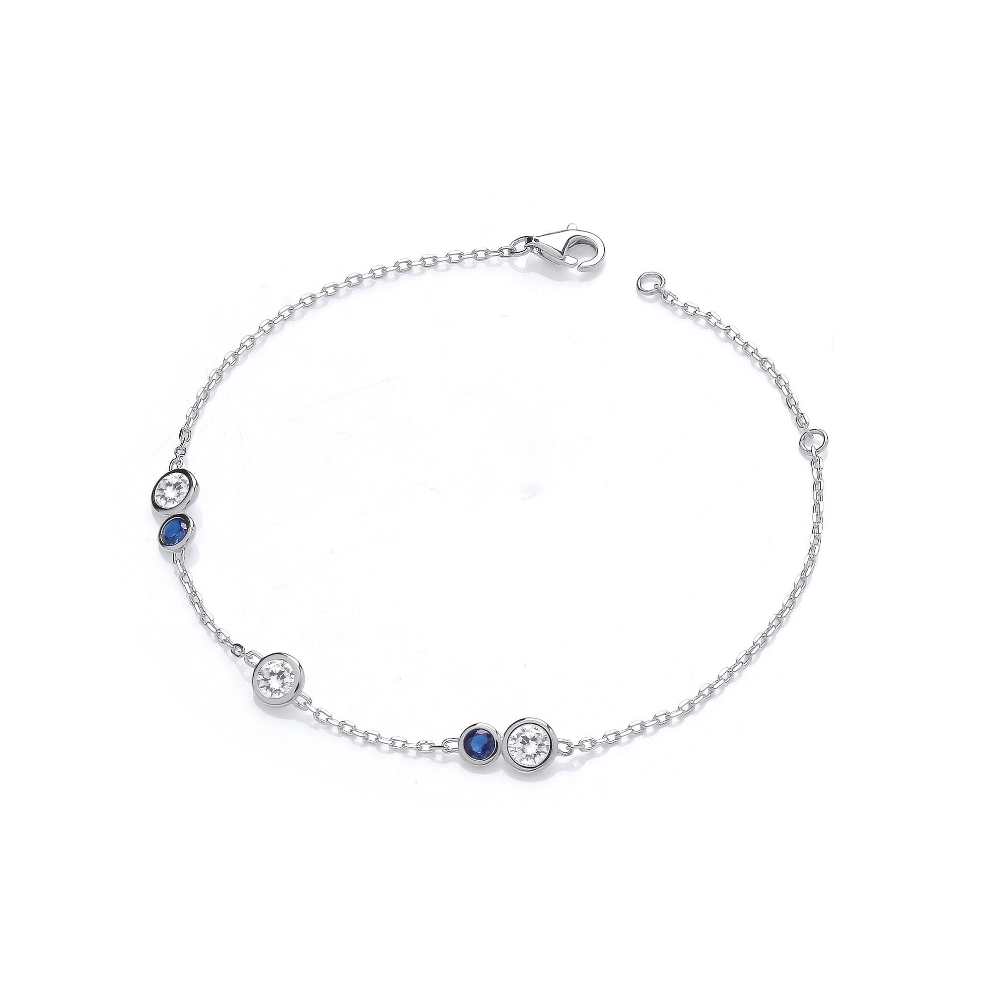 Silver Rubover Blue & Clear Cubic Zirconia's Ladies Bracelet - Silver