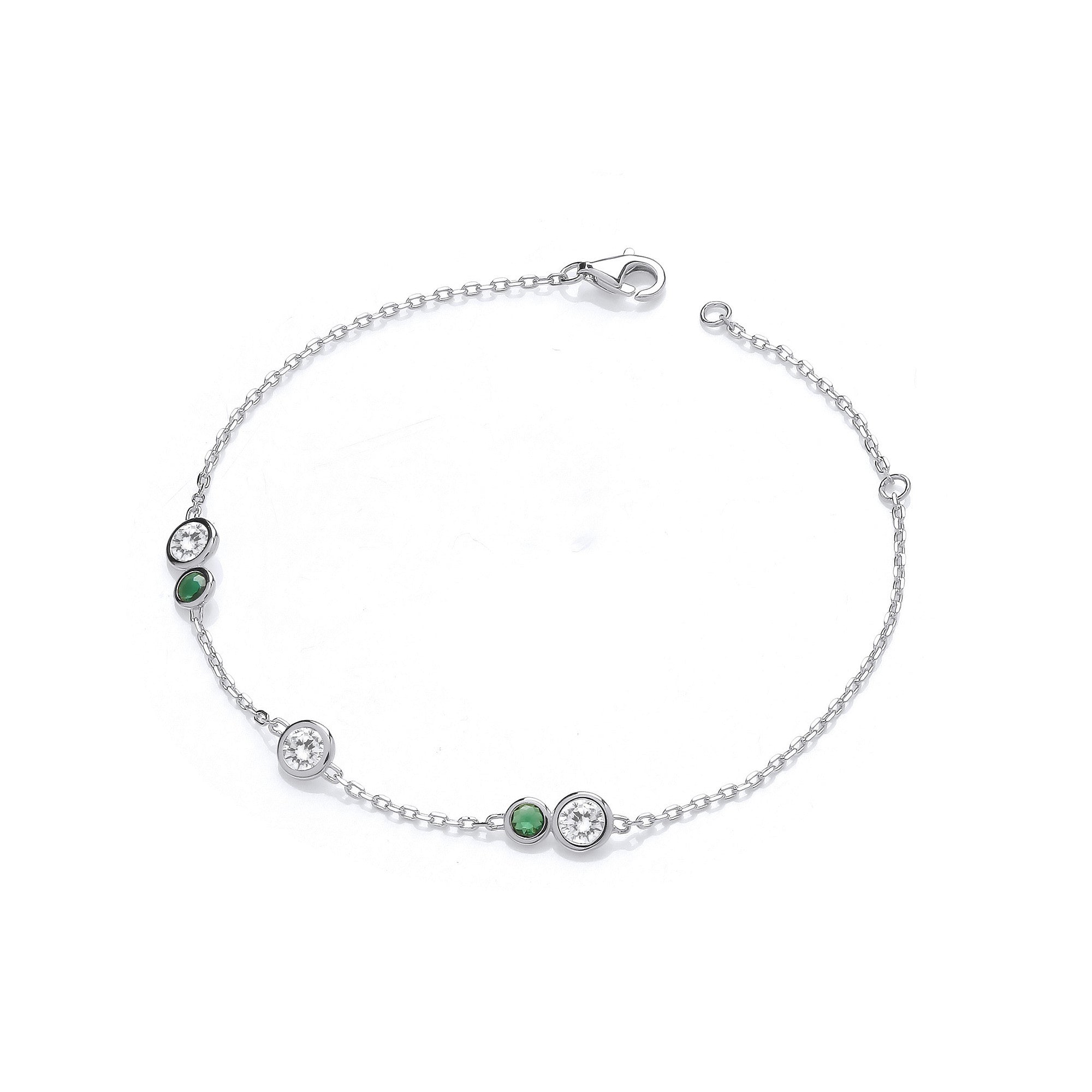 Silver Rubover Green & Clear Cubic Zirconia's Ladies Bracelet - Silver