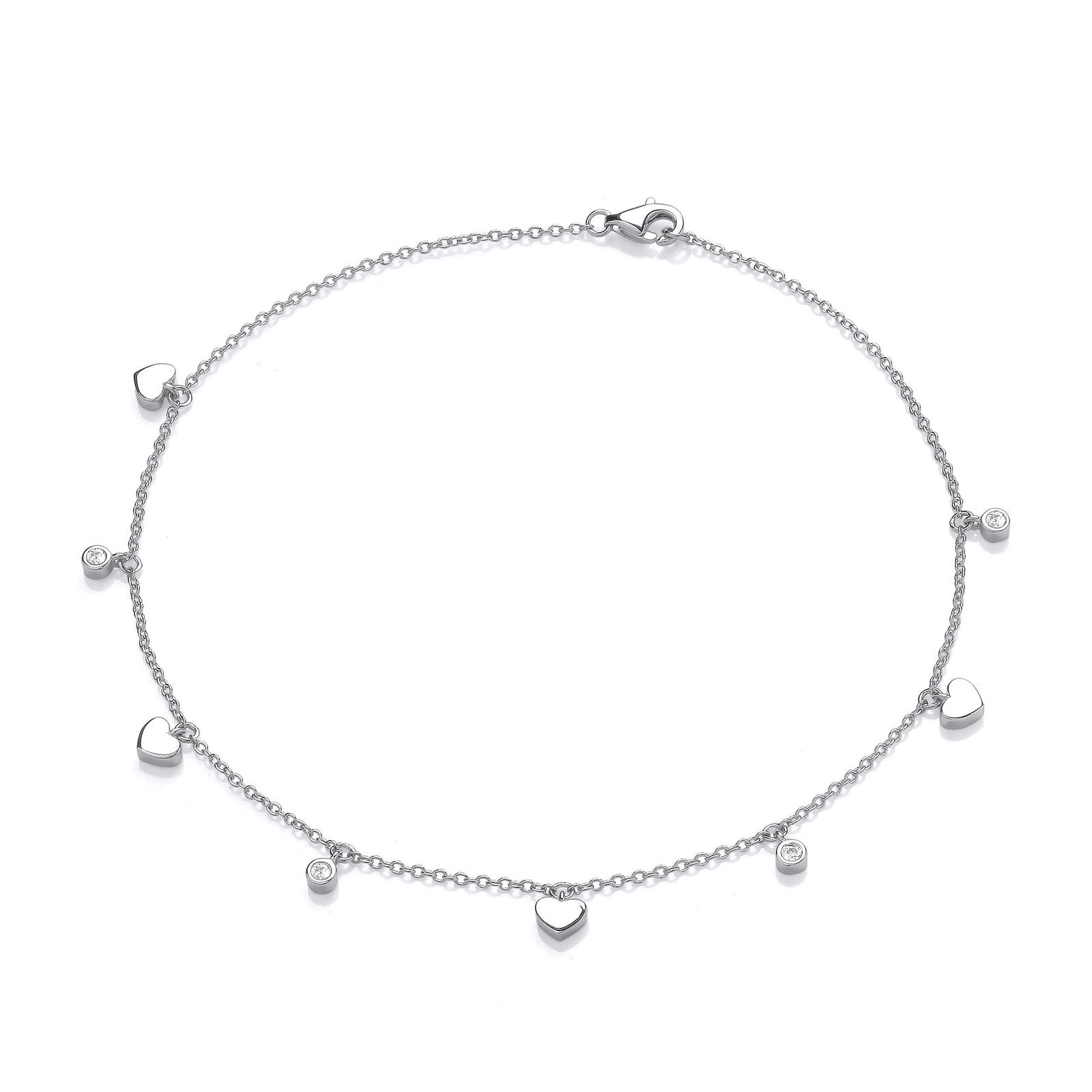 Silver Hearts and Round Cz's Ladies Anklet