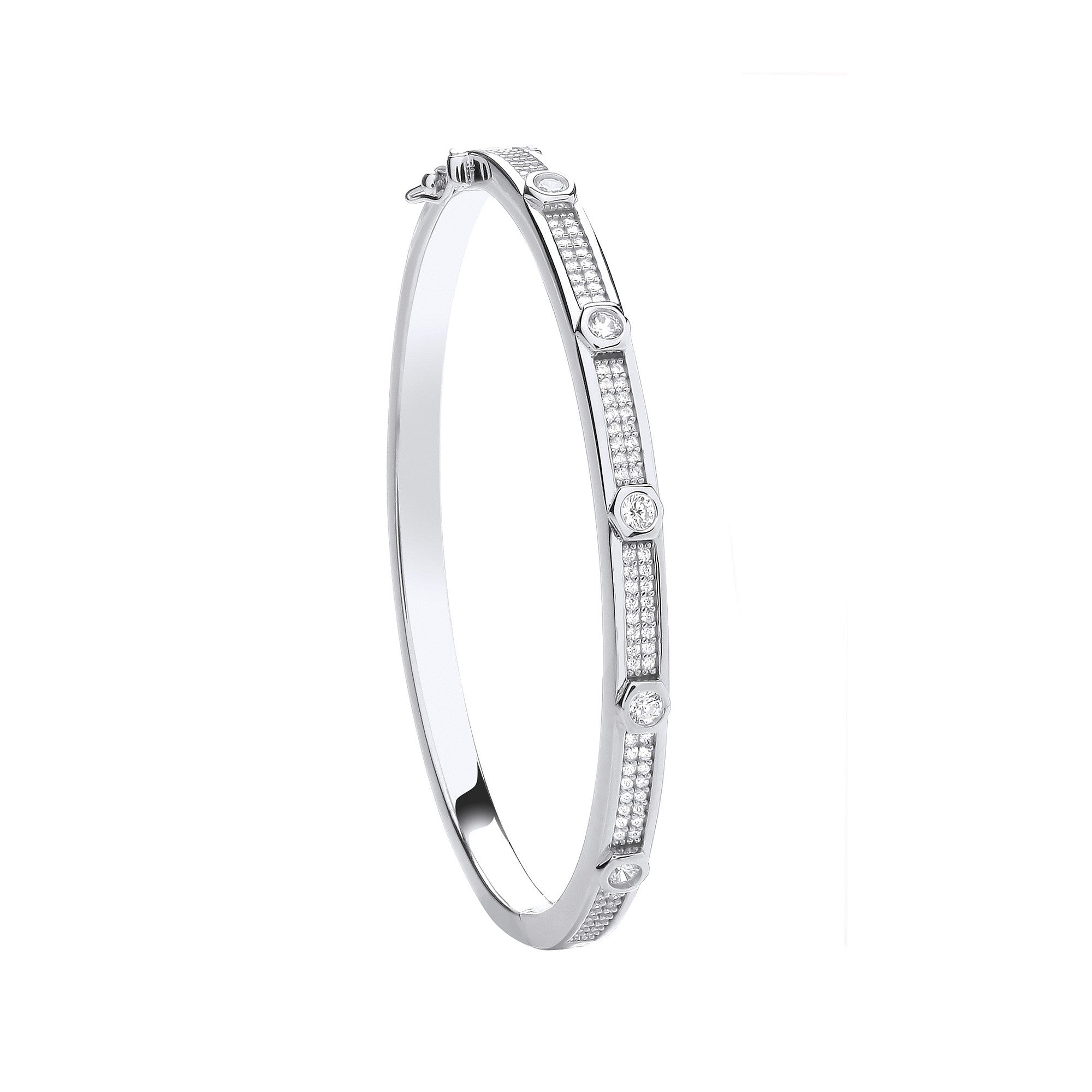 Silver Round Cubic Zirconias Ladies Bangle - Silver