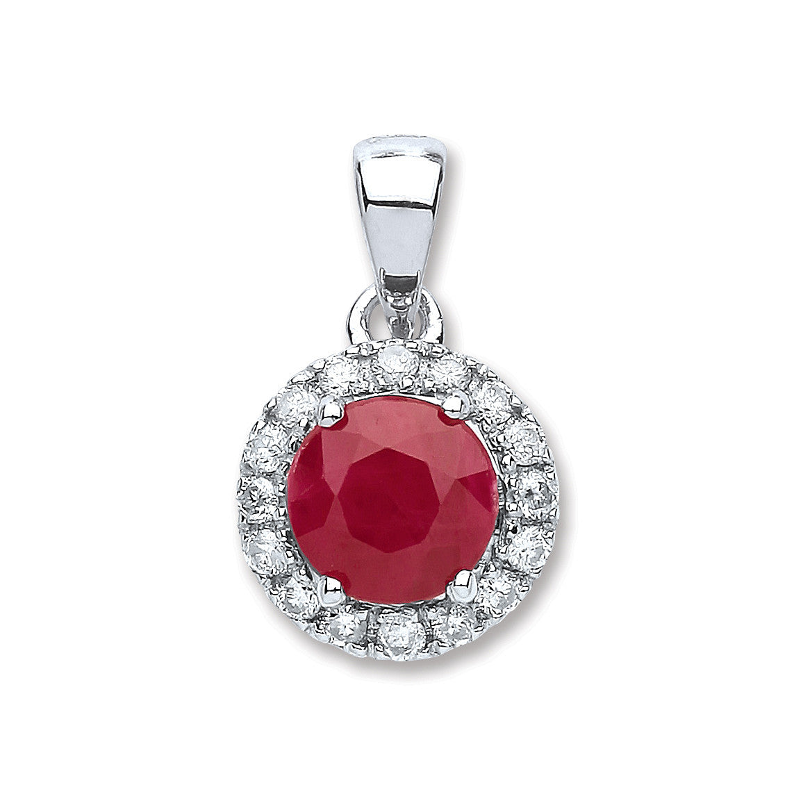9ct White Gold 0.15ct Diamond, 0.80ct Round Ruby Pendant - 9ct Gold