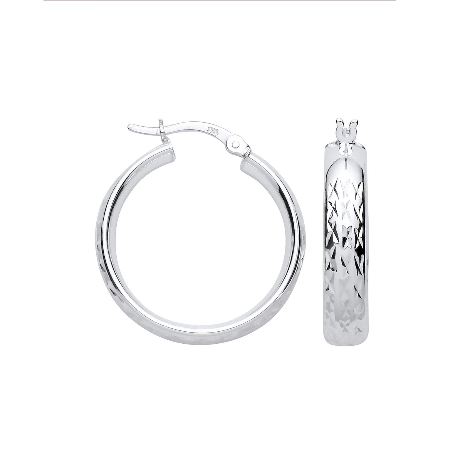 Silver 20mm Tyre Tread Design D Shape Earrings