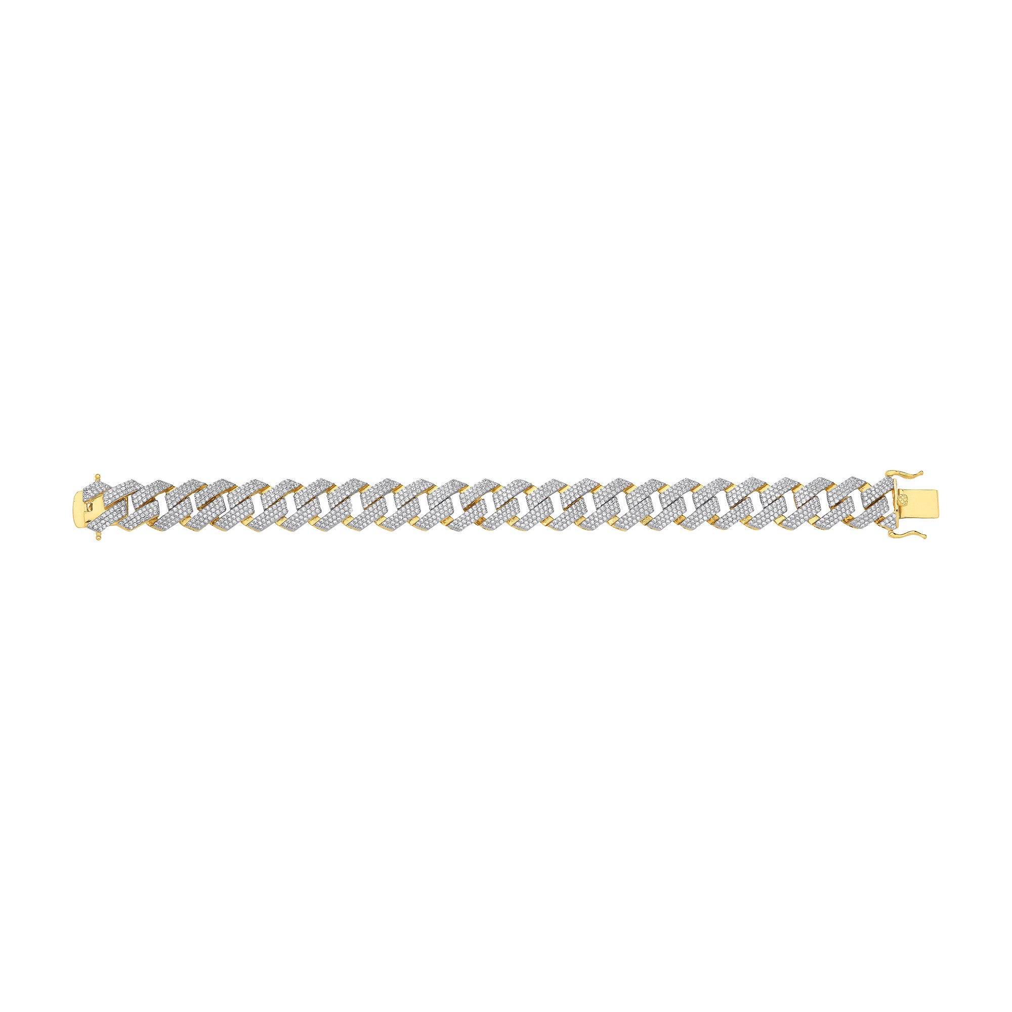 Yellow Gold Cubic Zirconia Prong Cuban Gents 14.5mm Bracelet - 9ct Gold