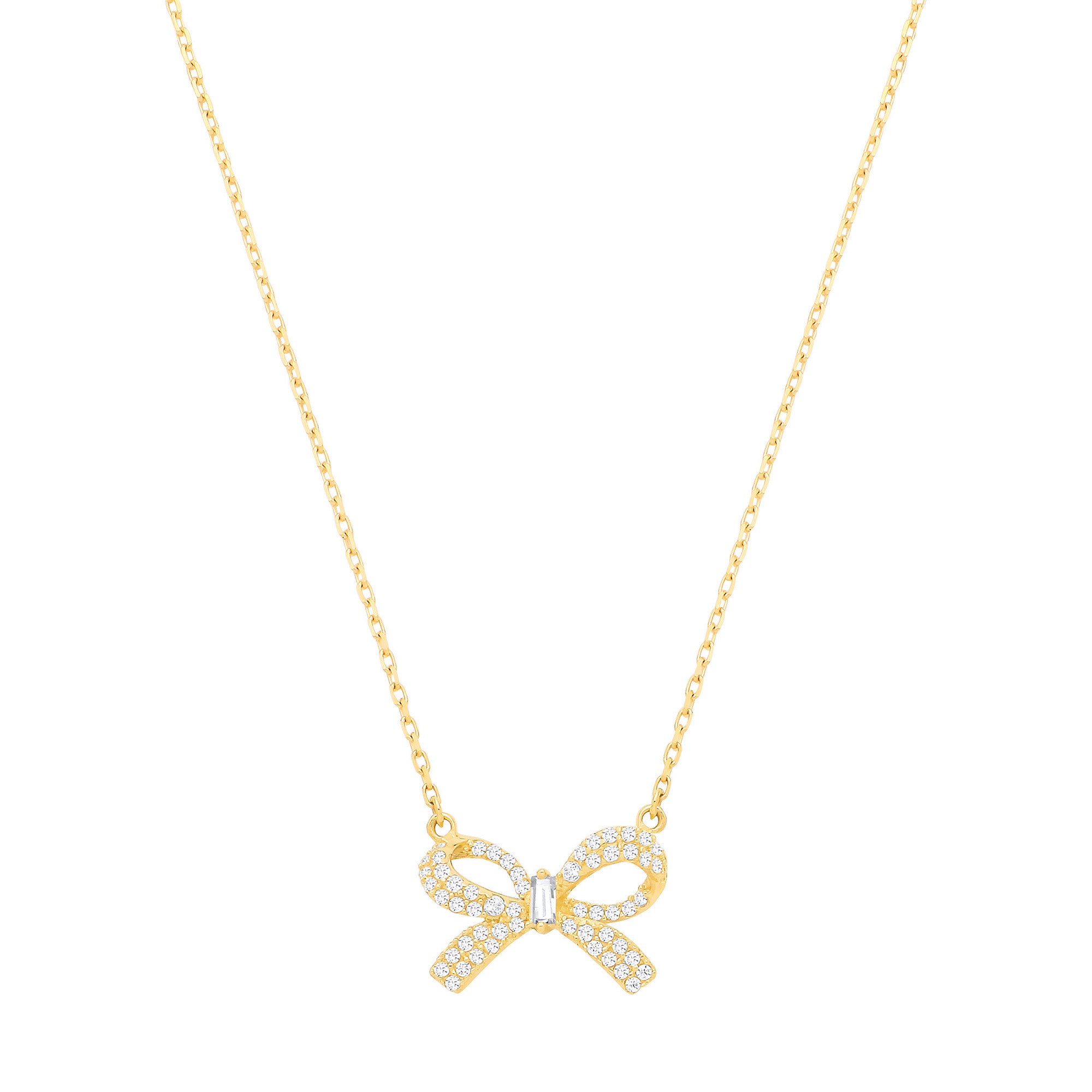 Yellow Gold Cubic Zirconia Bow Chain - 9ct Gold