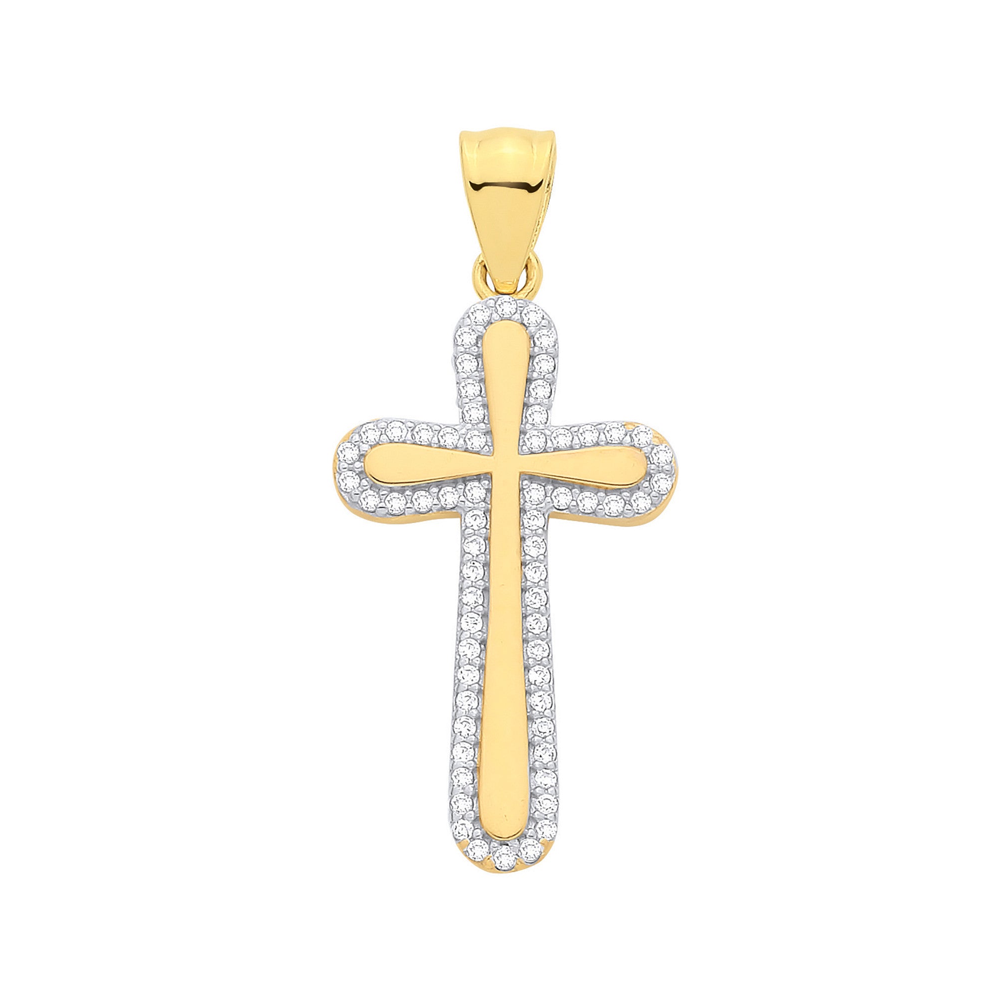 Yellow Gold Hollow Cubic Zirconias Cross - 9ct Gold