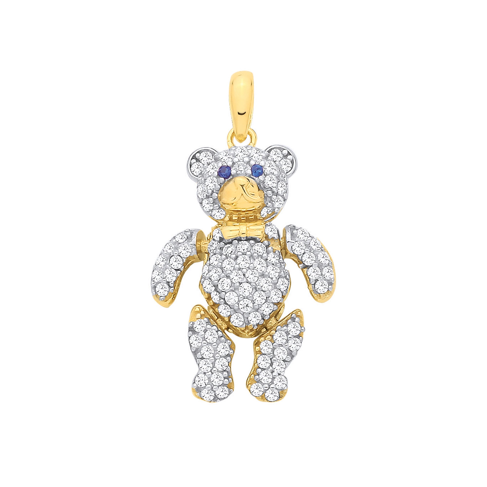 Yellow Gold Cubic Zirconia 3D Teddy bear Pendant