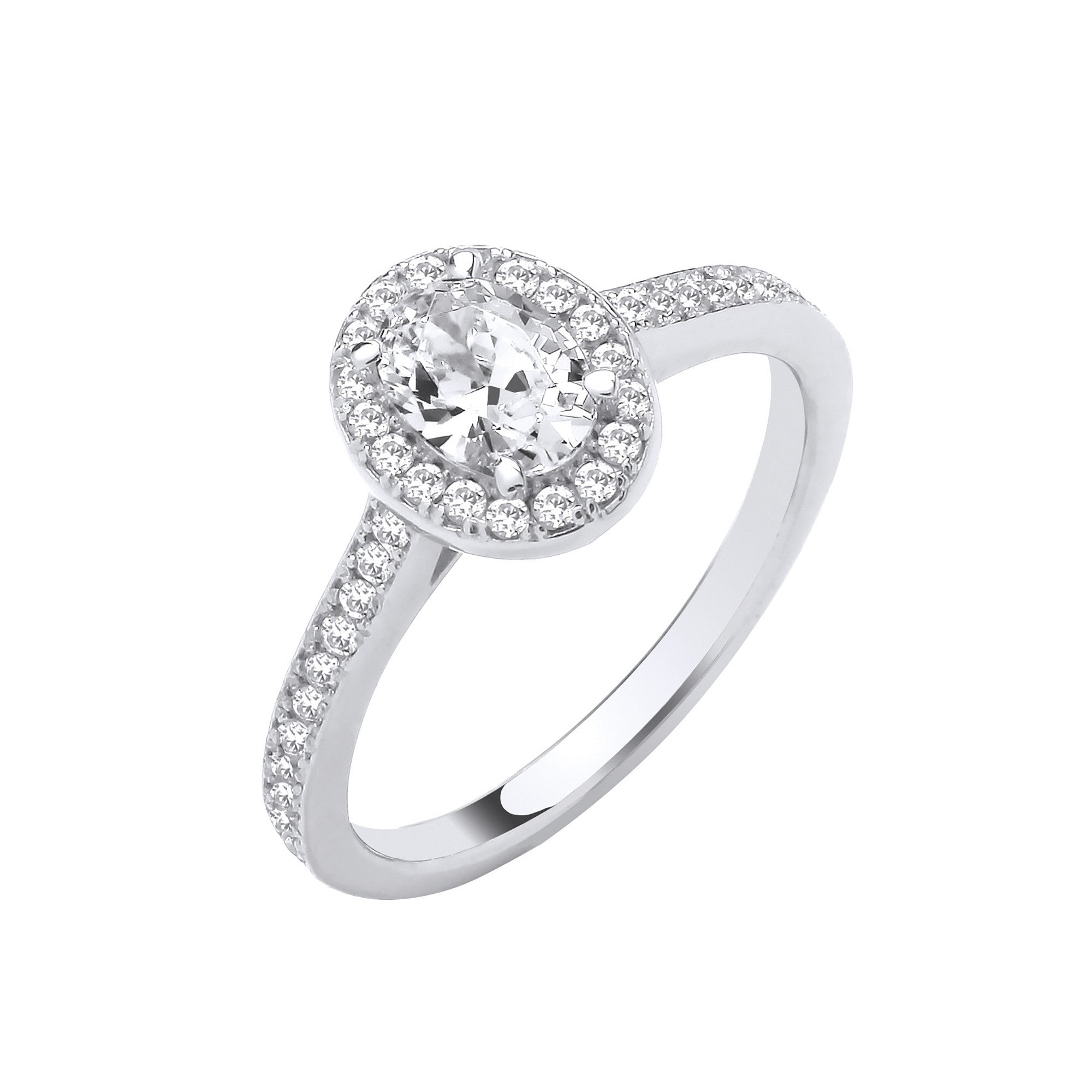 White Gold Oval Cubic Zirconia Halo Ladies Ring - 9ct Gold
