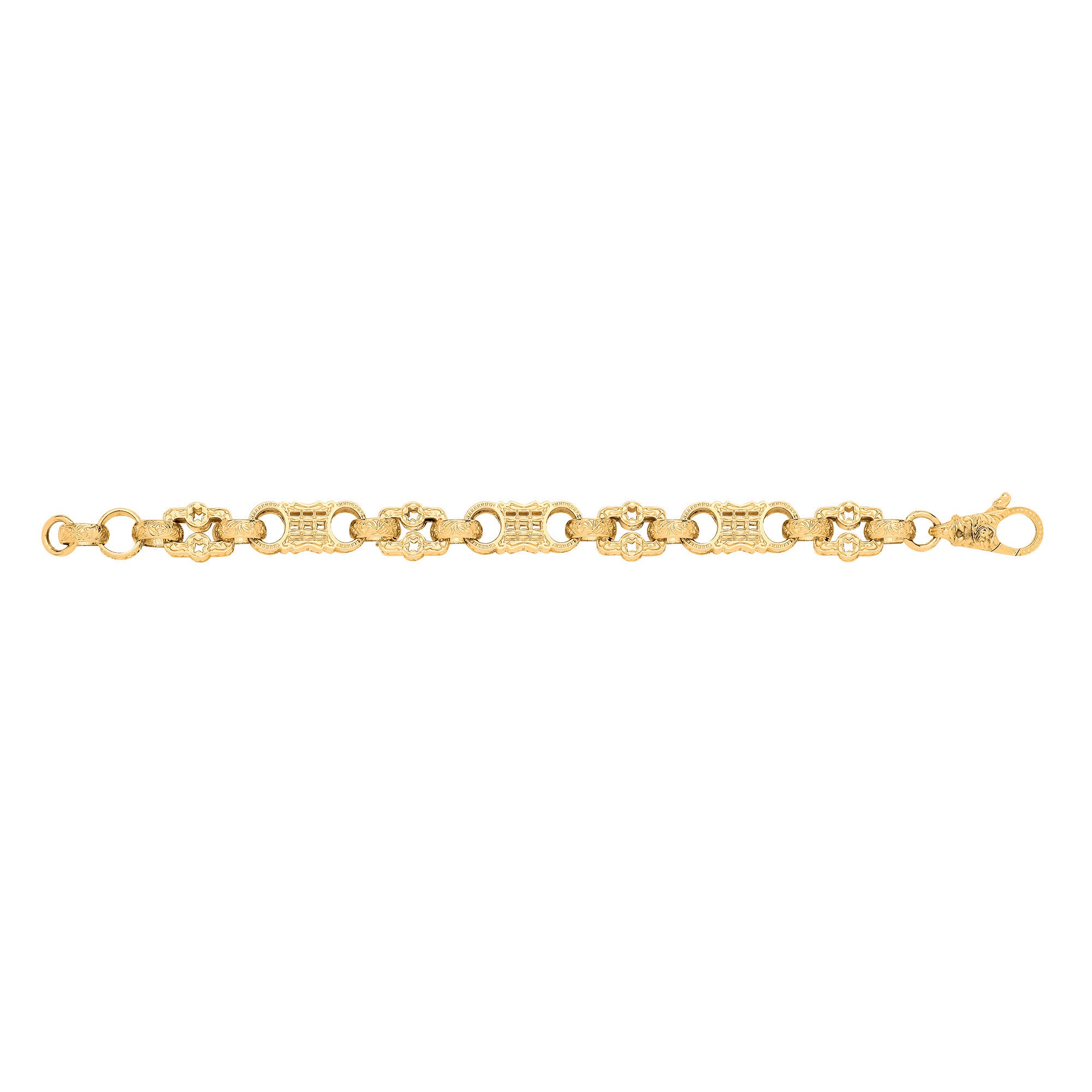 Yellow Gold Stars & Bars Gents Large Link Bracelet - 9ct Gold