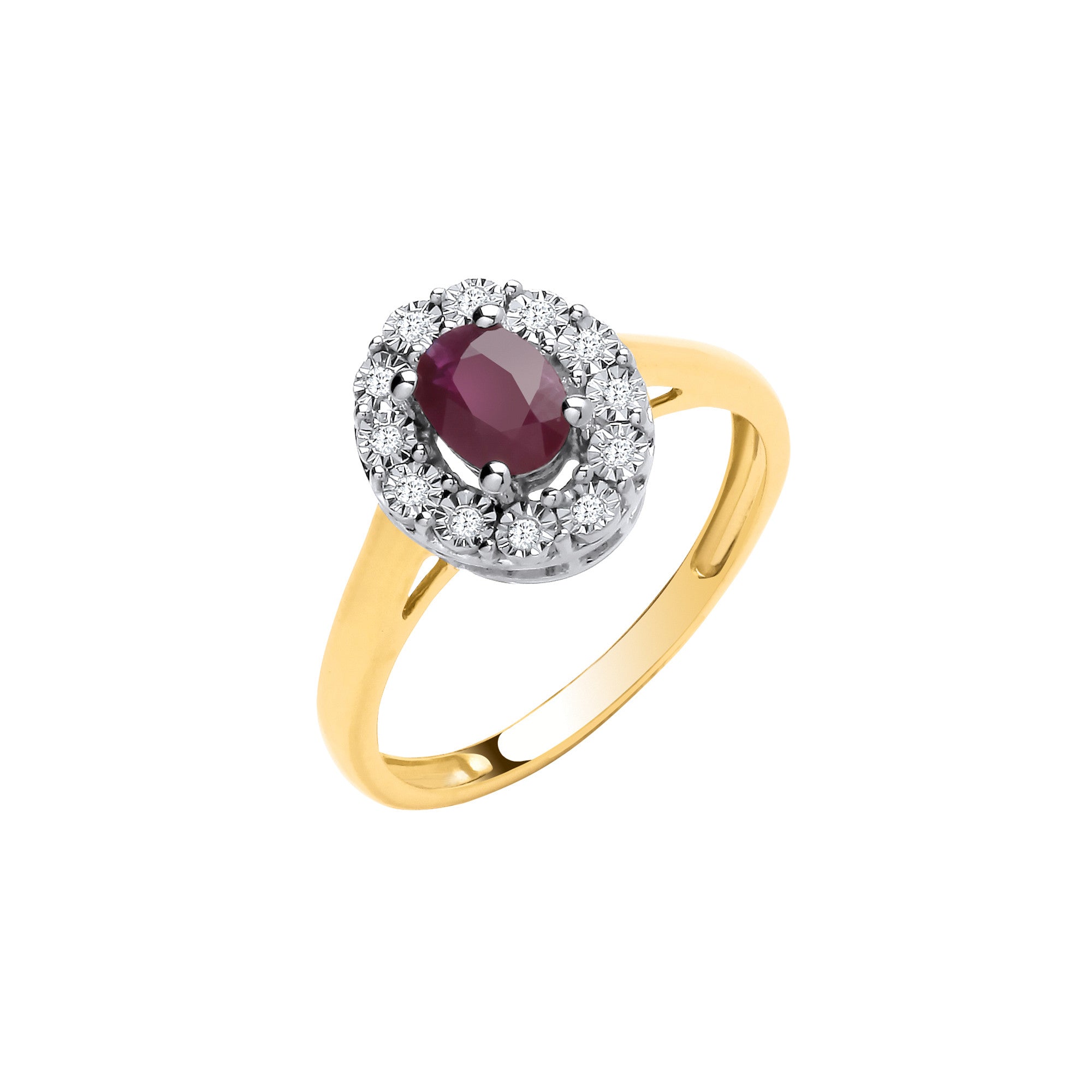 9ct Yellow Gold 0.50ct Ruby & 0.05ct Diamond Cluster Ring - 9ct Gold