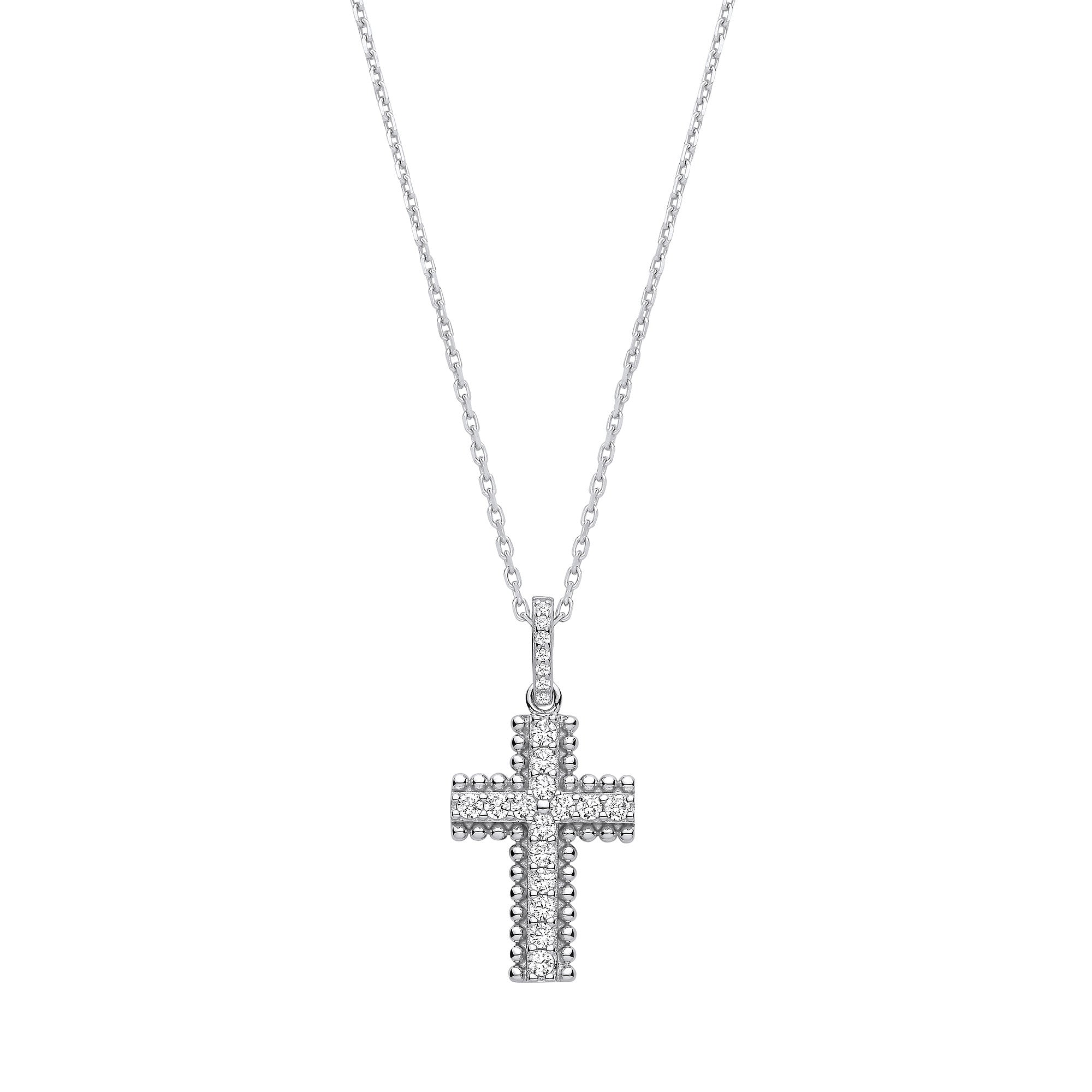 Beaded Cubic Zirconia Cross with Chain