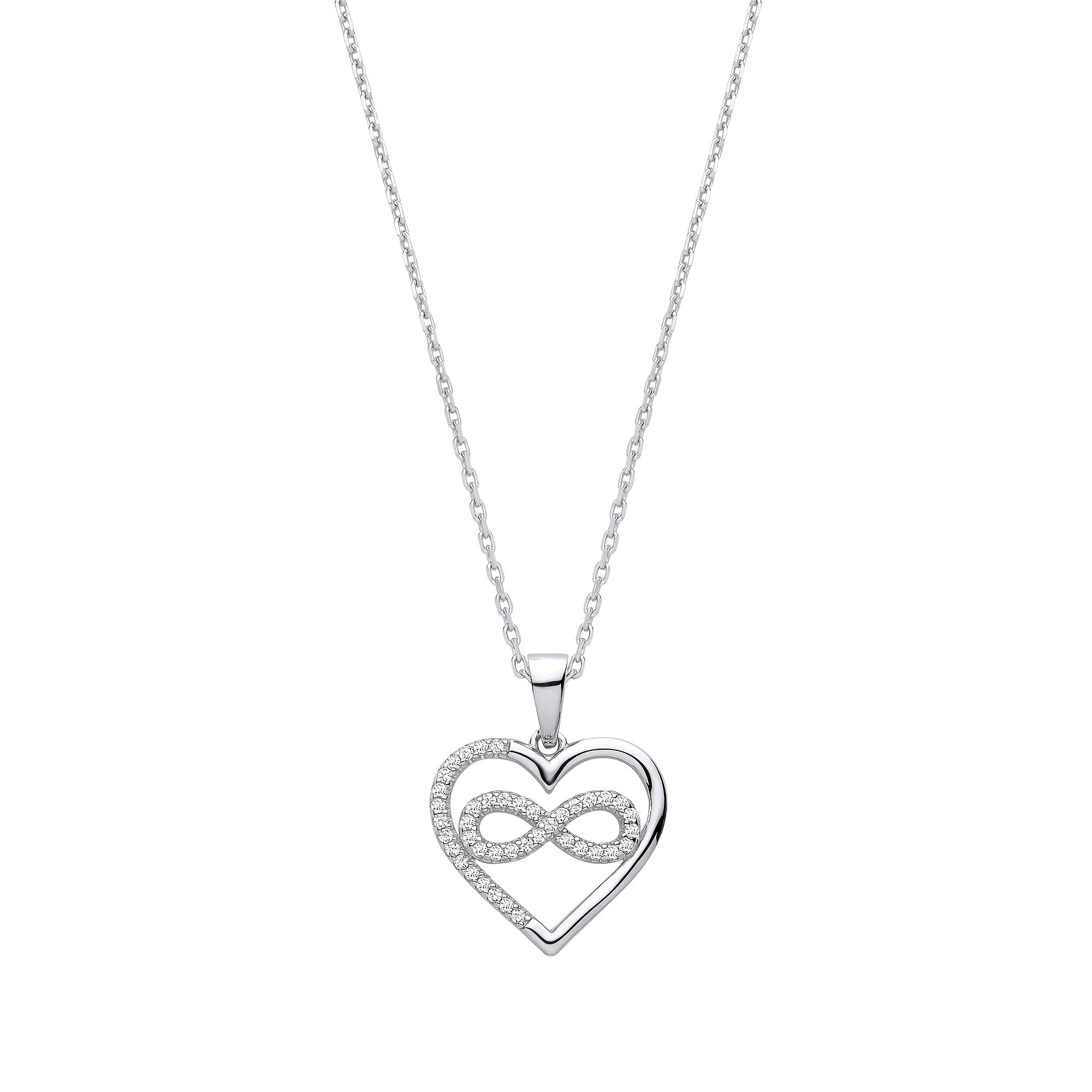 Heart with infinity Cubic Zirconia Pendant on 16-18" Chain