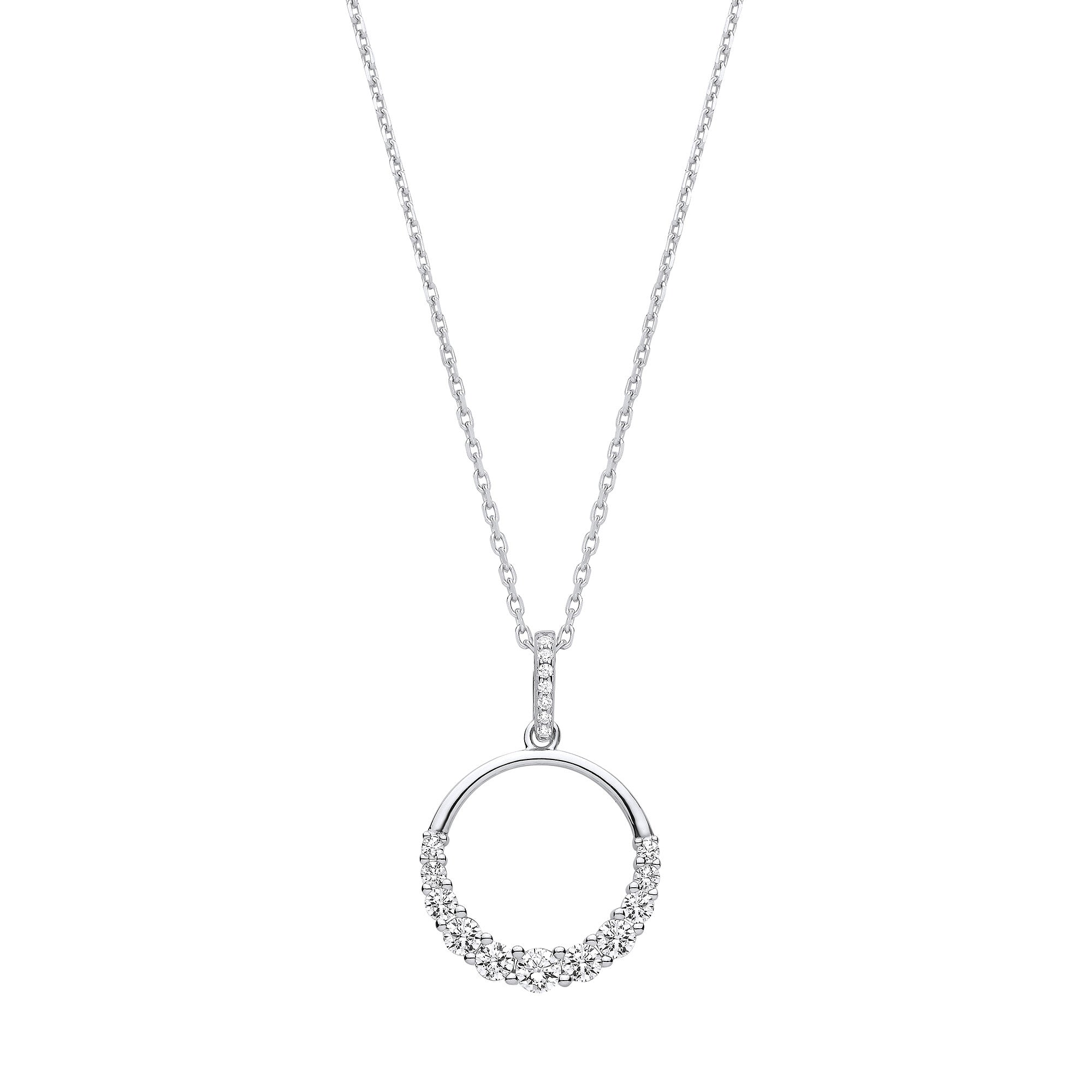 Circle of Life with Graduated Cubic Zirconias Silver Pendant with Chain